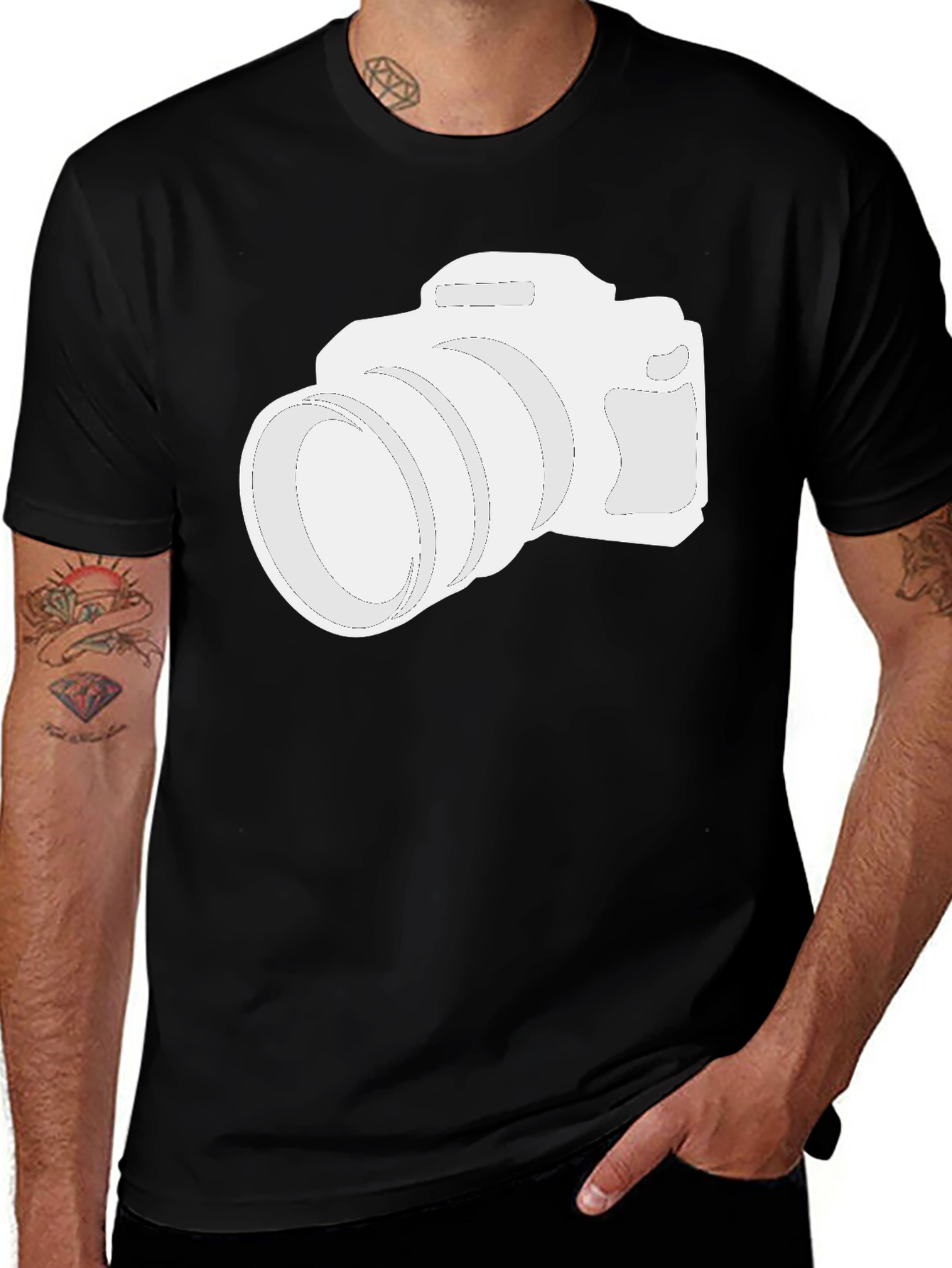 Camera Graphic Tee - Black Cotton T-Shirt