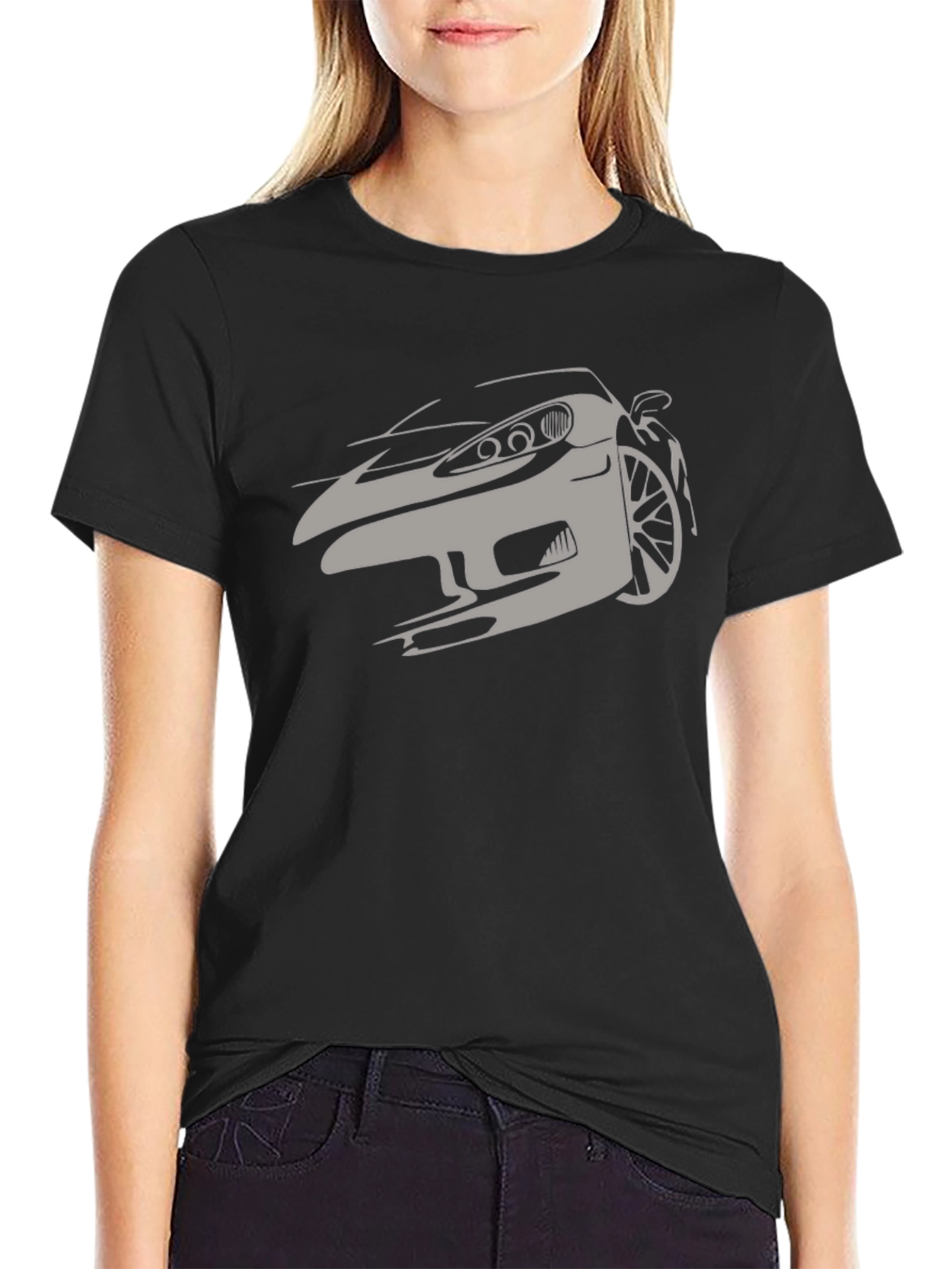 Sleek Car Graphic T-Shirt - Black Cotton Tee