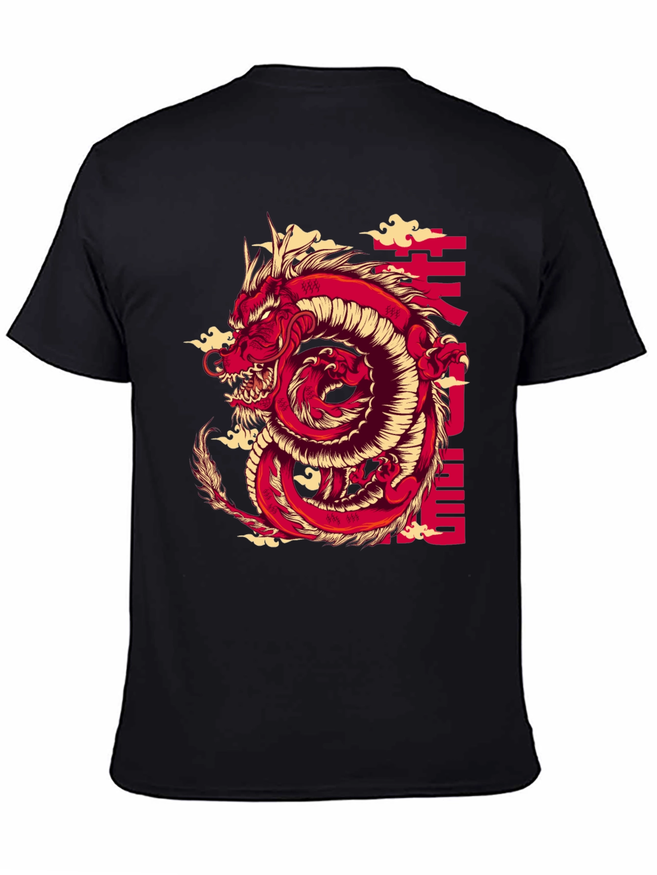 Red Dragon Graphic Print Black T-Shirt