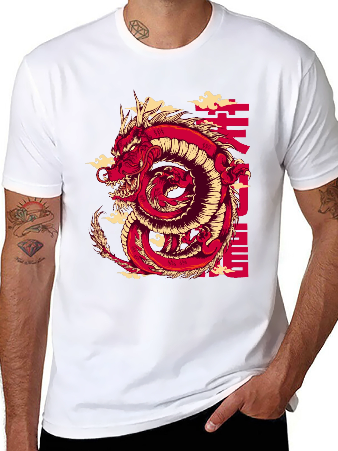Red Dragon Graphic Print Black T-Shirt