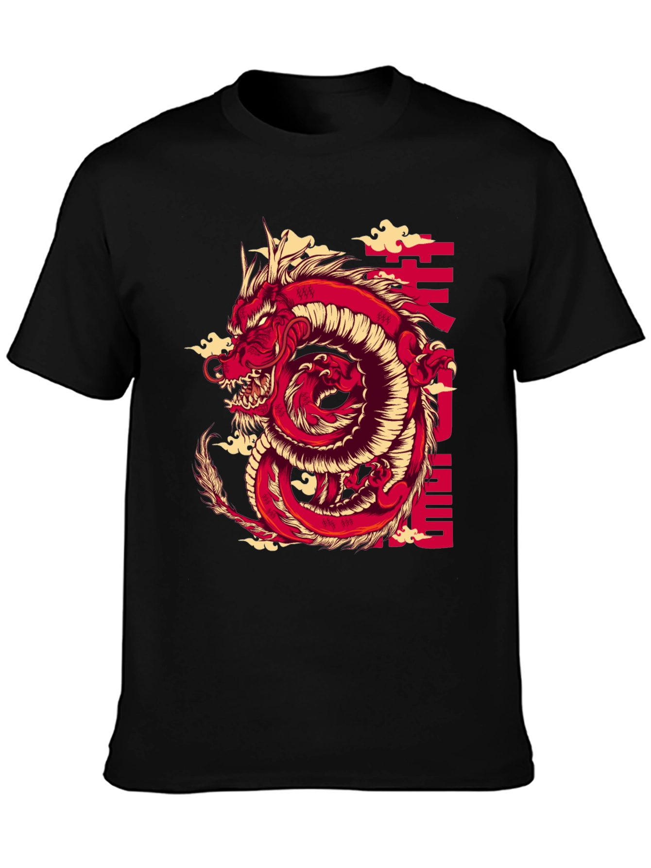 Red Dragon Graphic Print Black T-Shirt