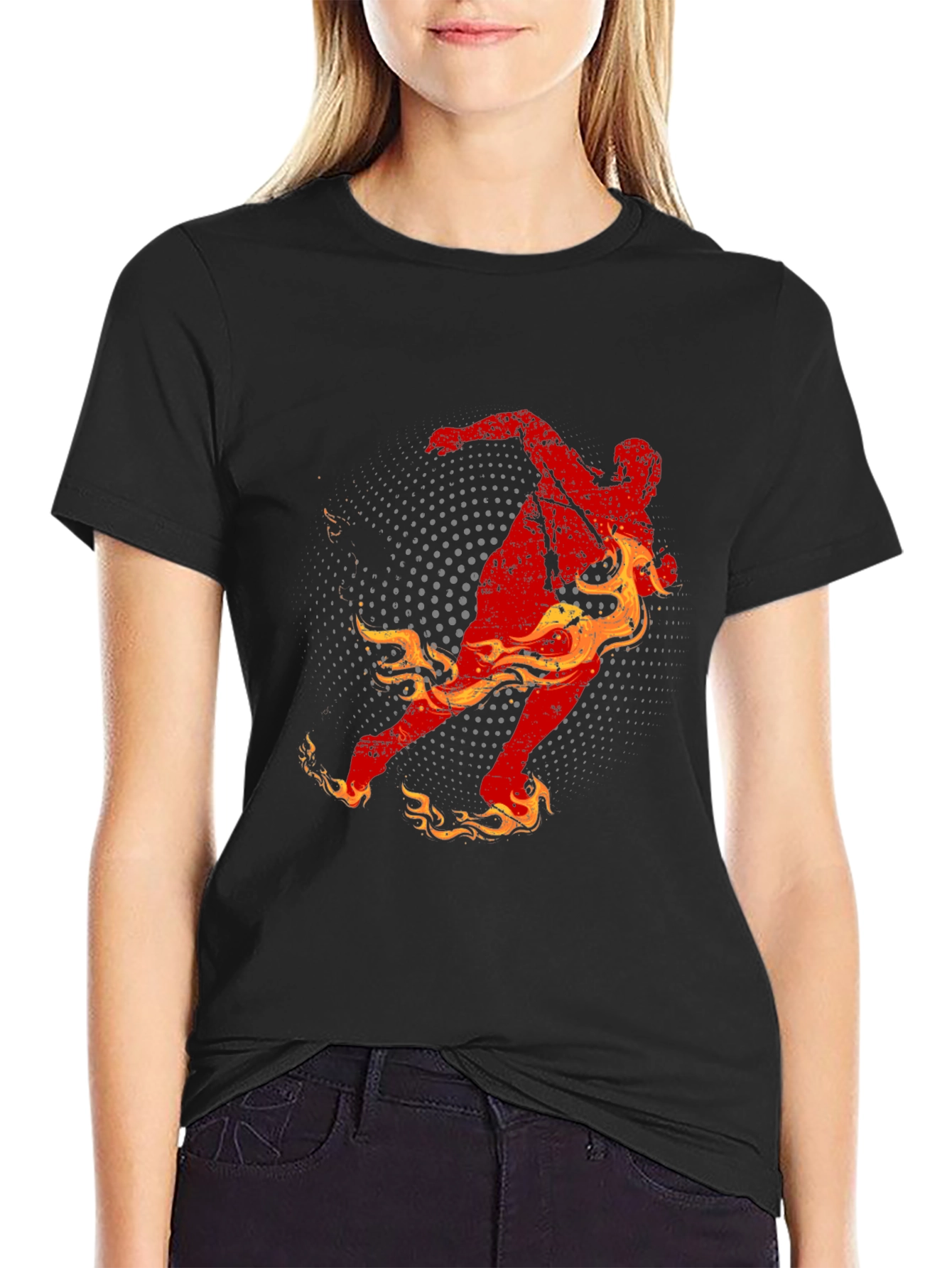 Fiery Runner Graphic Tee - Black Cotton T-Shirt
