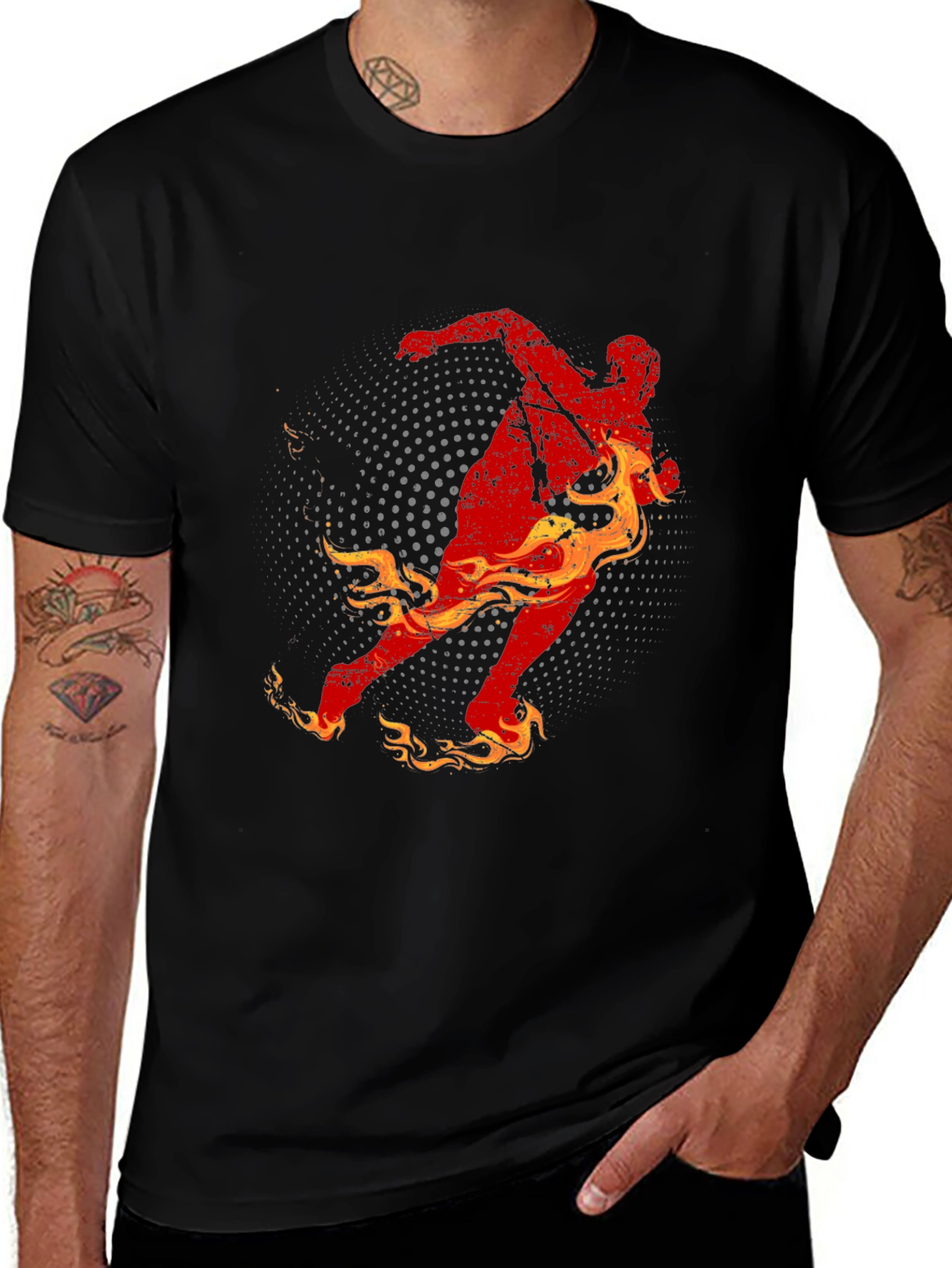 Fiery Runner Graphic Tee - Black Cotton T-Shirt