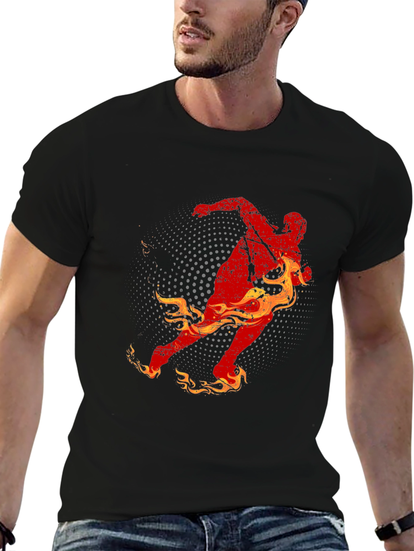 Fiery Runner Graphic Tee - Black Cotton T-Shirt