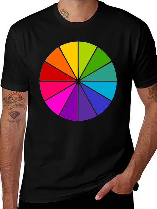 Colorful Rainbow Wheel Black T-Shirt