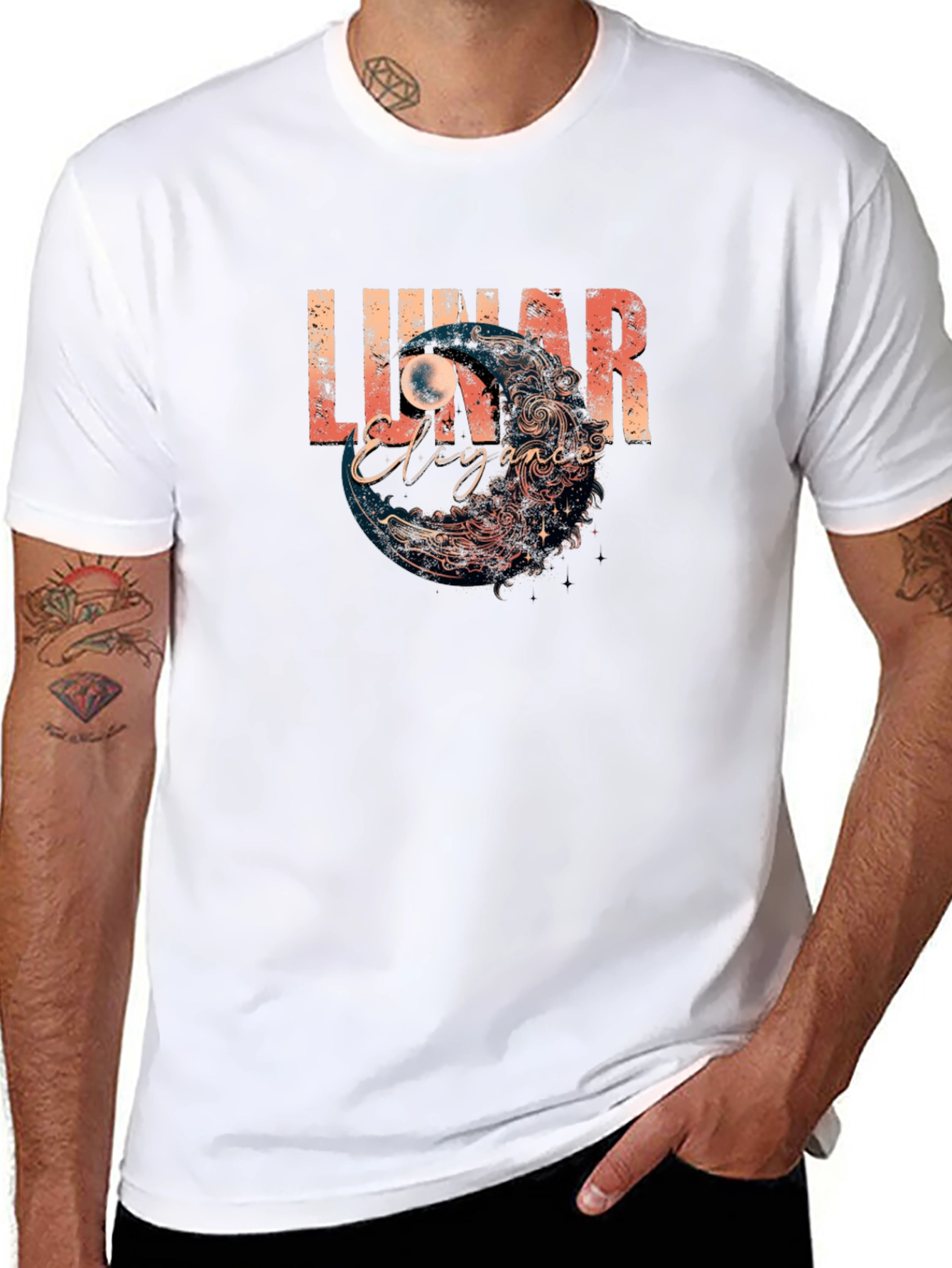 Lunar Elegance Graphic T-Shirt - Black