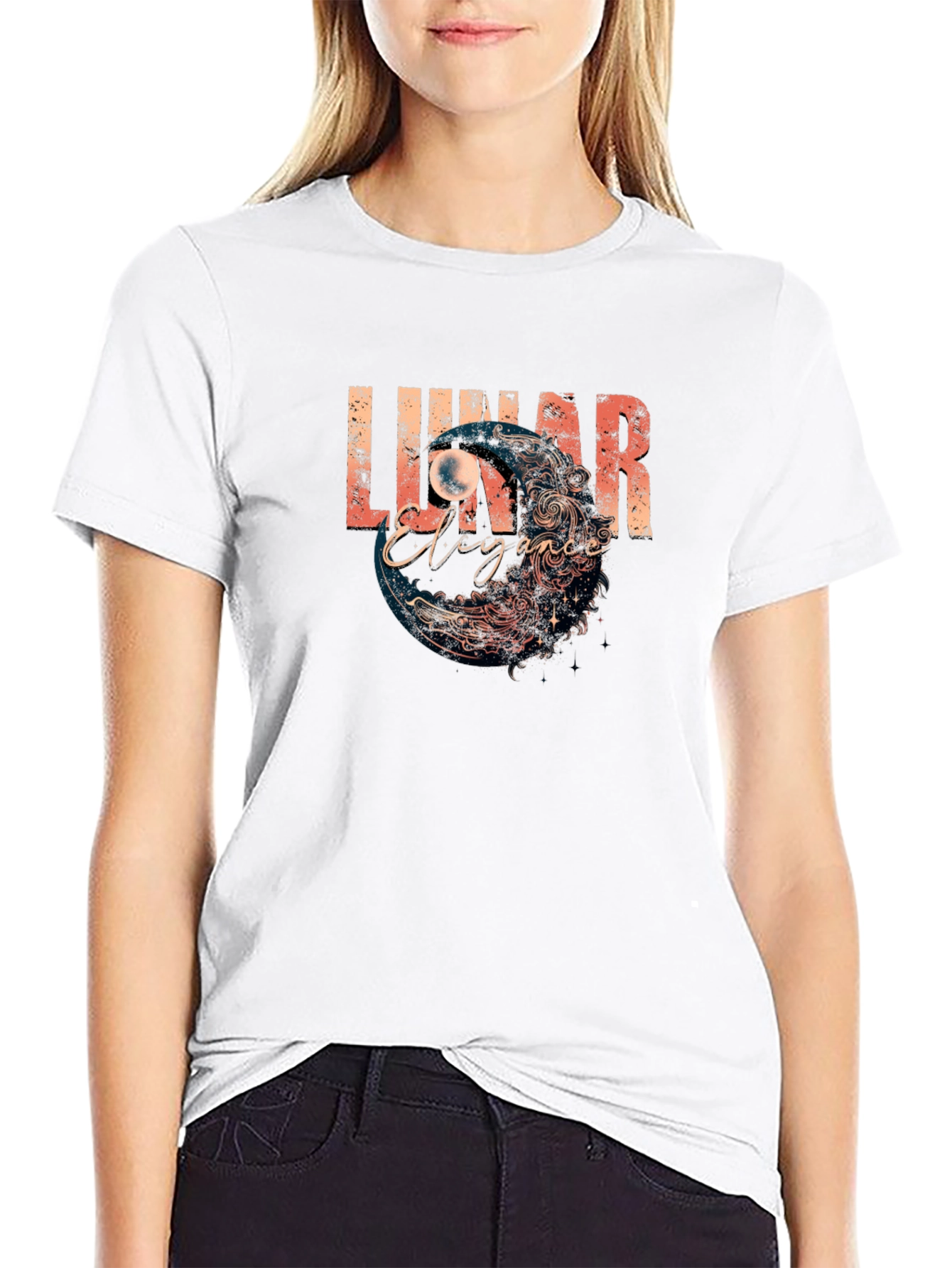 Lunar Elegance Graphic T-Shirt - Black