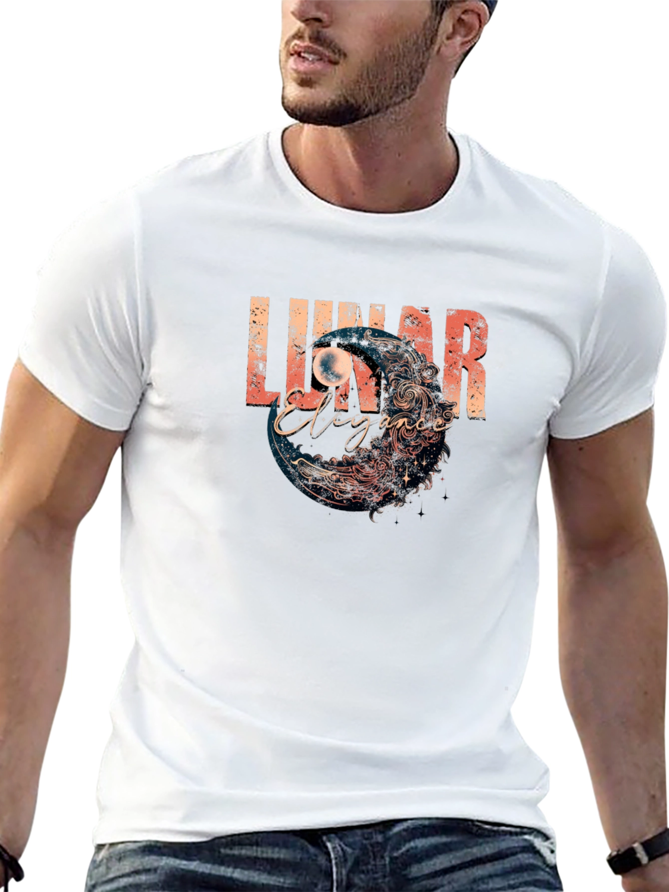 Lunar Elegance Graphic T-Shirt - Black
