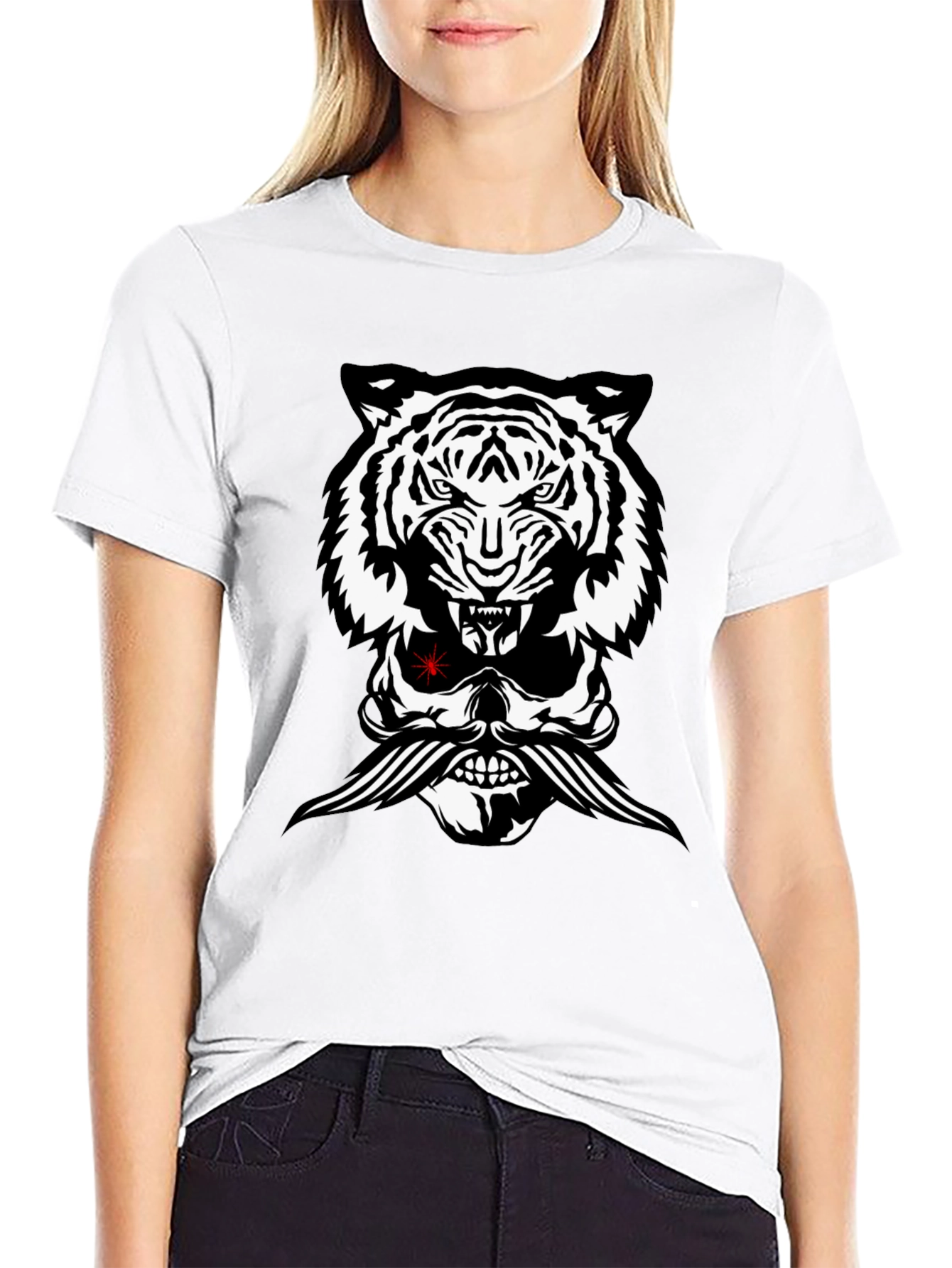 Tiger Skull Graphic Tee - Black Cotton Blend