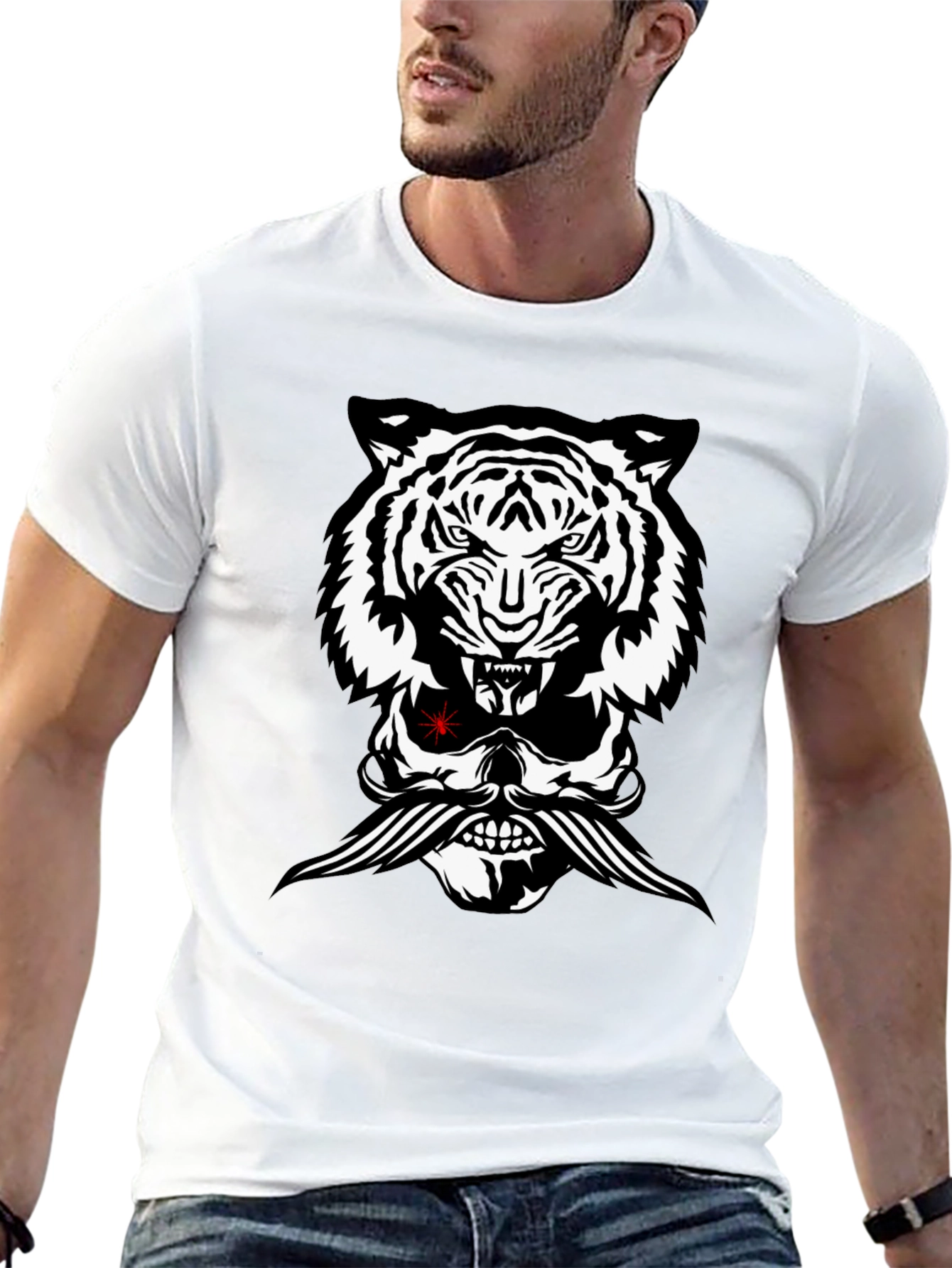 Tiger Skull Graphic Tee - Black Cotton Blend