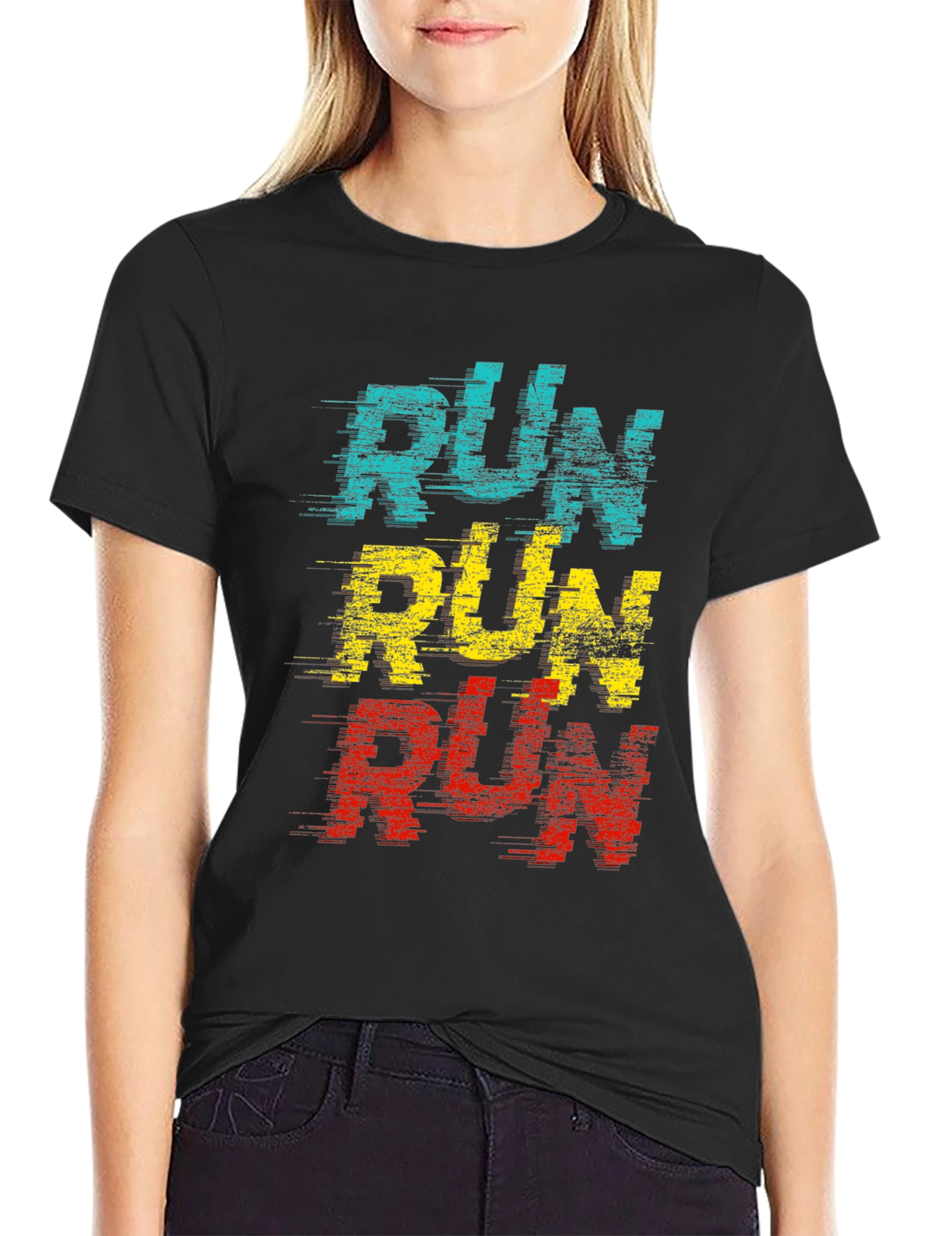 Retro RUN Graphic T-Shirt - Black
