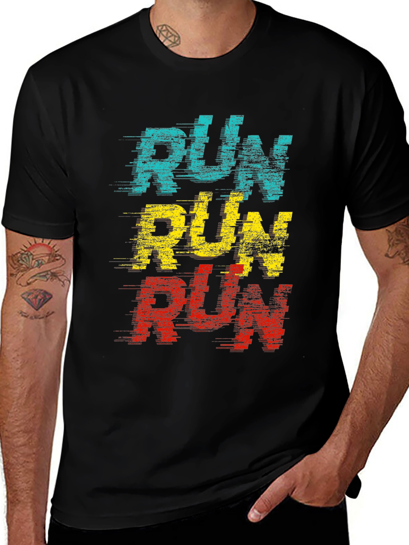 Retro RUN Graphic T-Shirt - Black