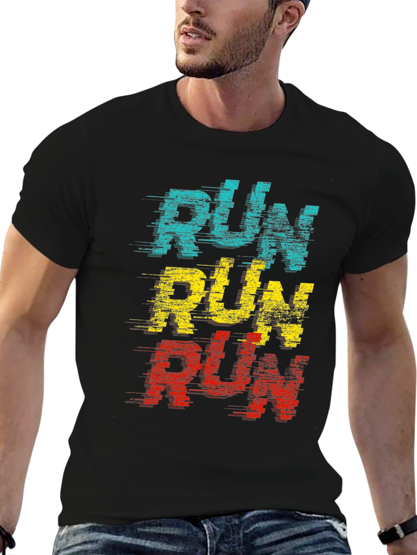 Retro RUN Graphic T-Shirt - Black