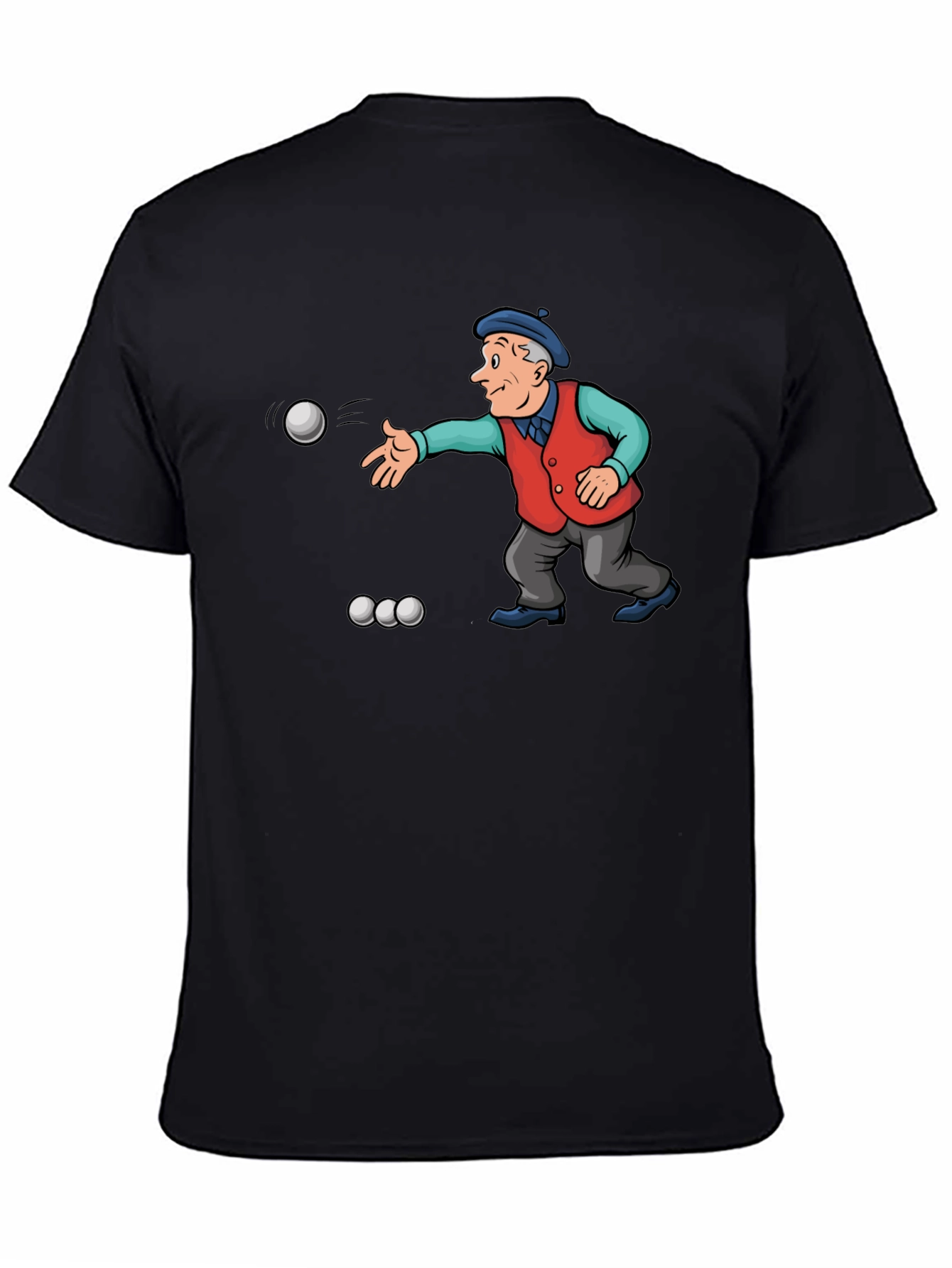 Cartoon Bocce Ball Player Black T-Shirt