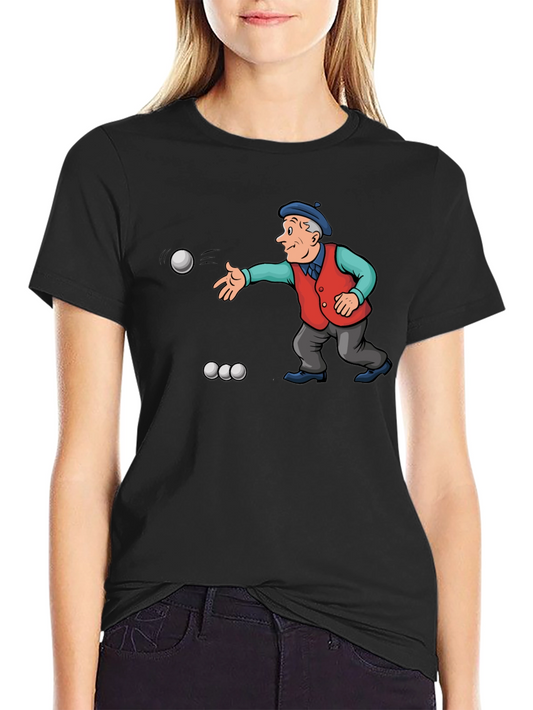 Cartoon Bocce Ball Player Black T-Shirt