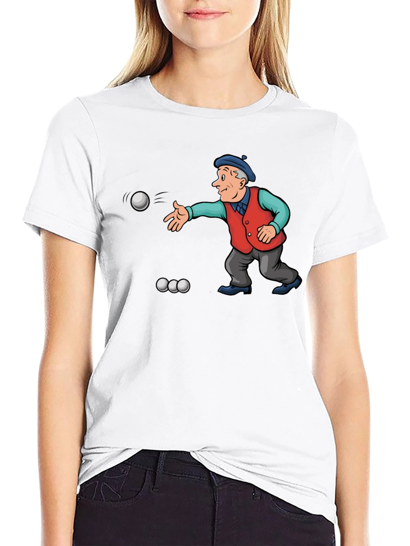 Cartoon Bocce Ball Player Black T-Shirt