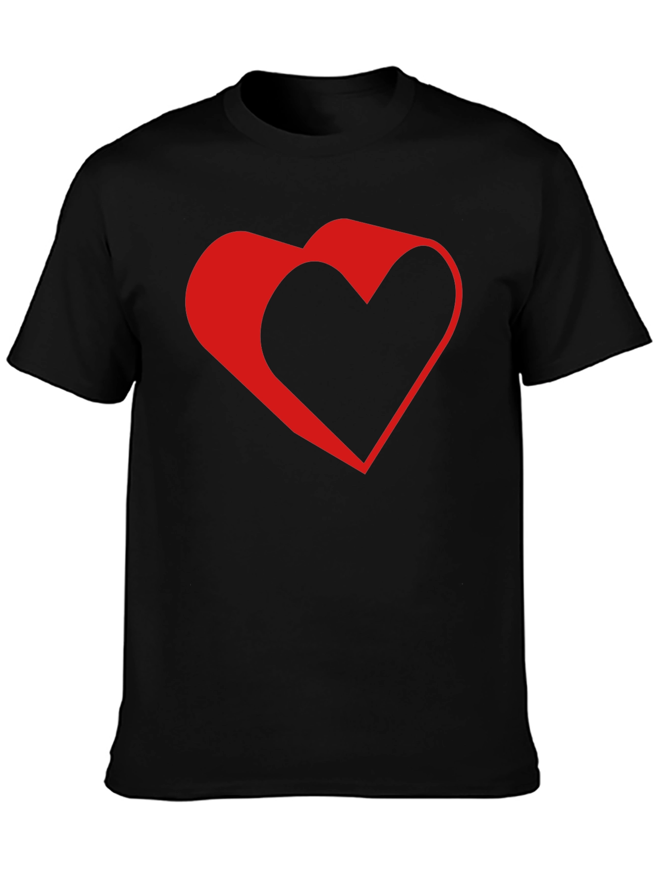 Modern Red Heart Graphic Black T-Shirt