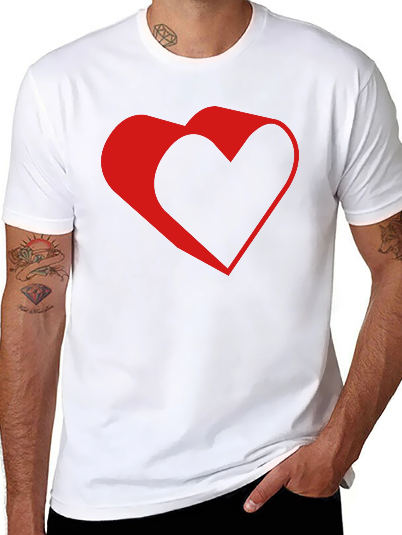 Modern Red Heart Graphic Black T-Shirt