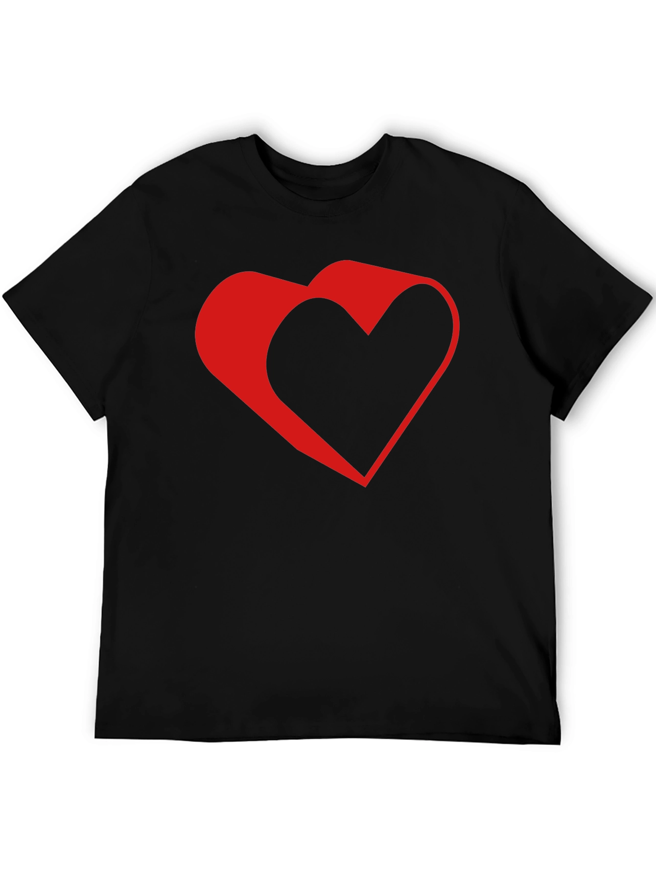 Modern Red Heart Graphic Black T-Shirt