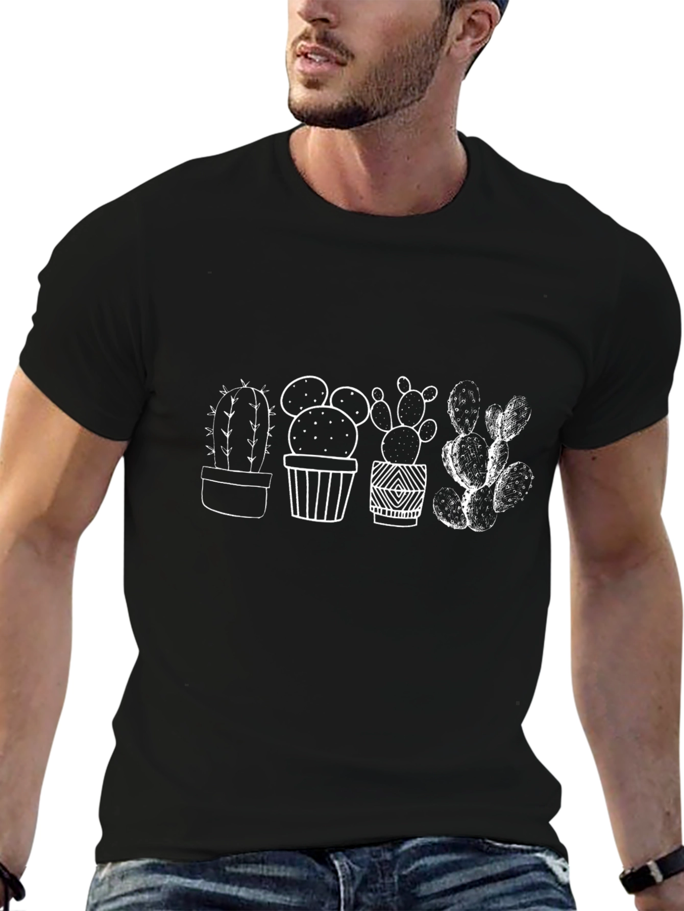 Cactus Graphic T-Shirt - Trendy Black Tee