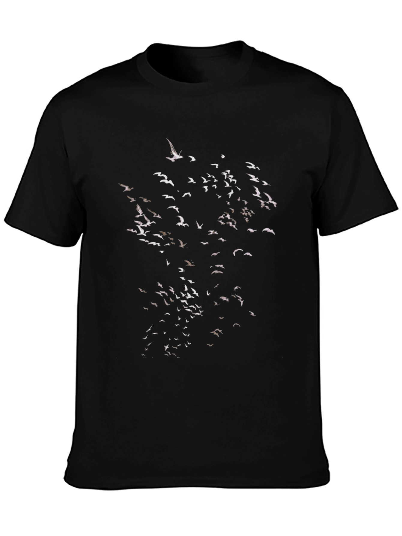 Mens Black T-Shirt with Bird Flock Graphic