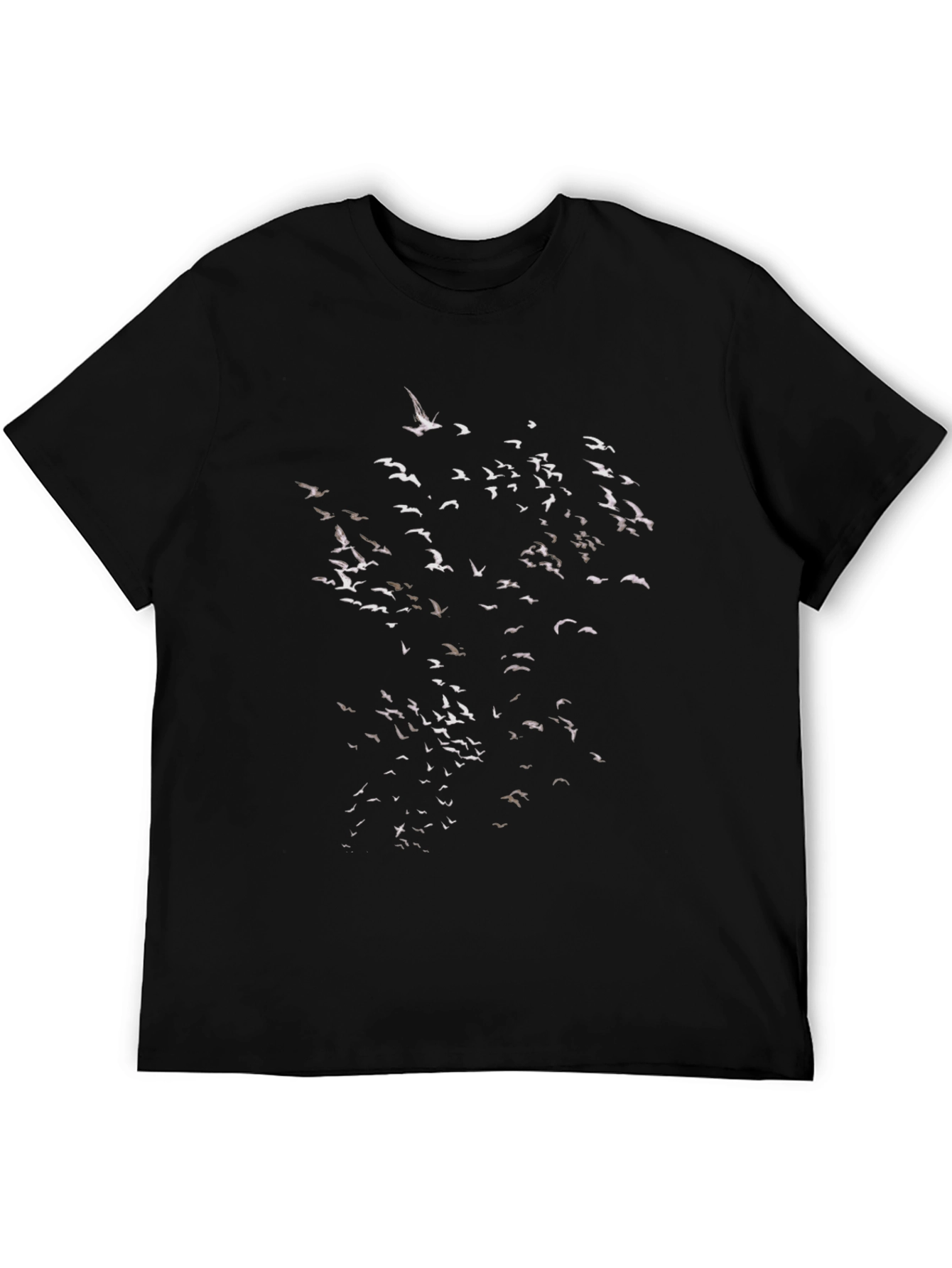 Mens Black T-Shirt with Bird Flock Graphic