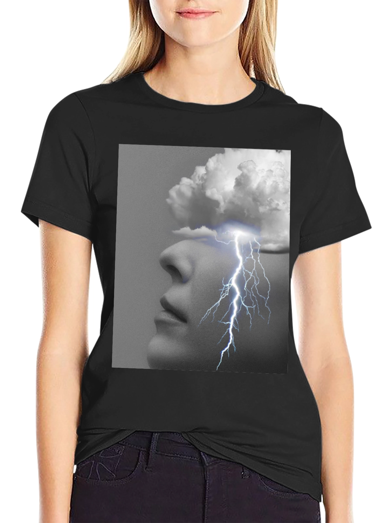Thought Storm Graphic Tee - Black Cotton T-Shirt