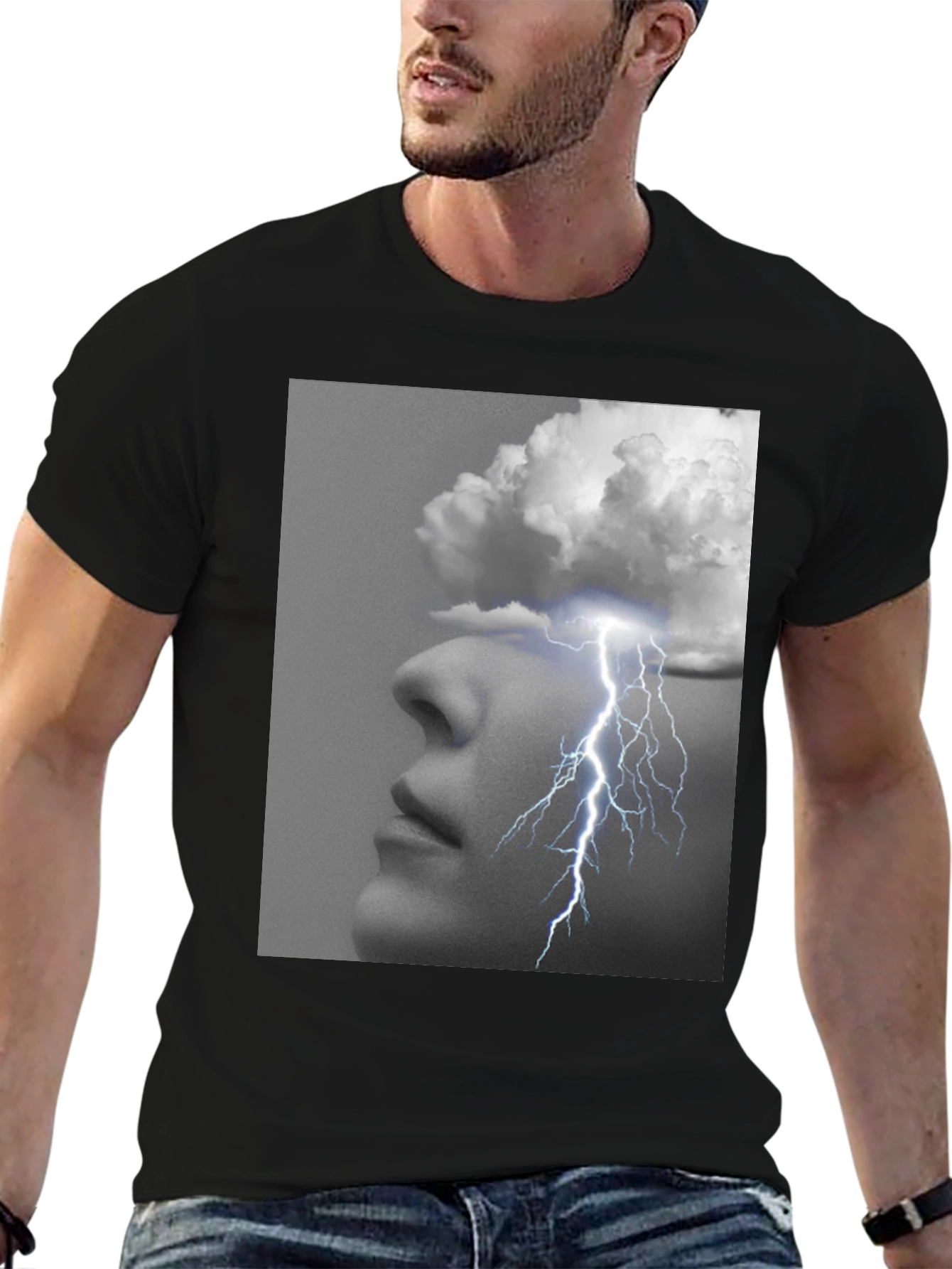 Thought Storm Graphic Tee - Black Cotton T-Shirt