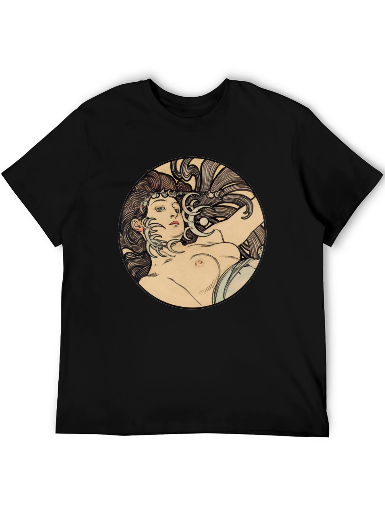 Art Nouveau Woman Graphic Black T-Shirt