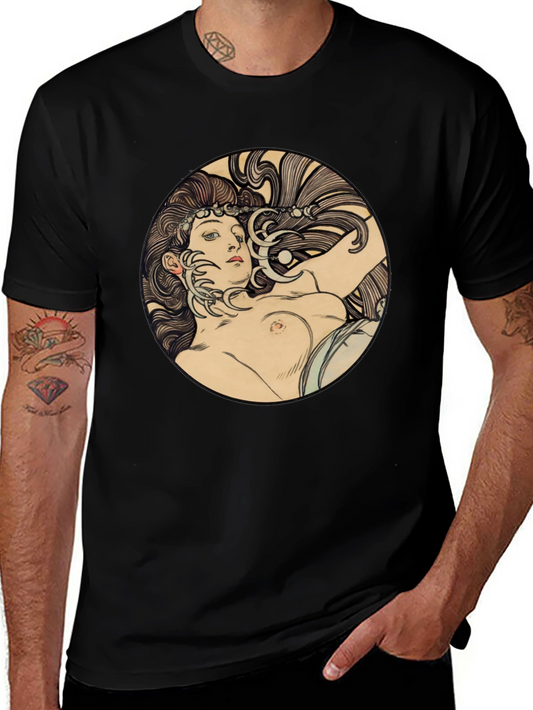 Art Nouveau Woman Graphic Black T-Shirt