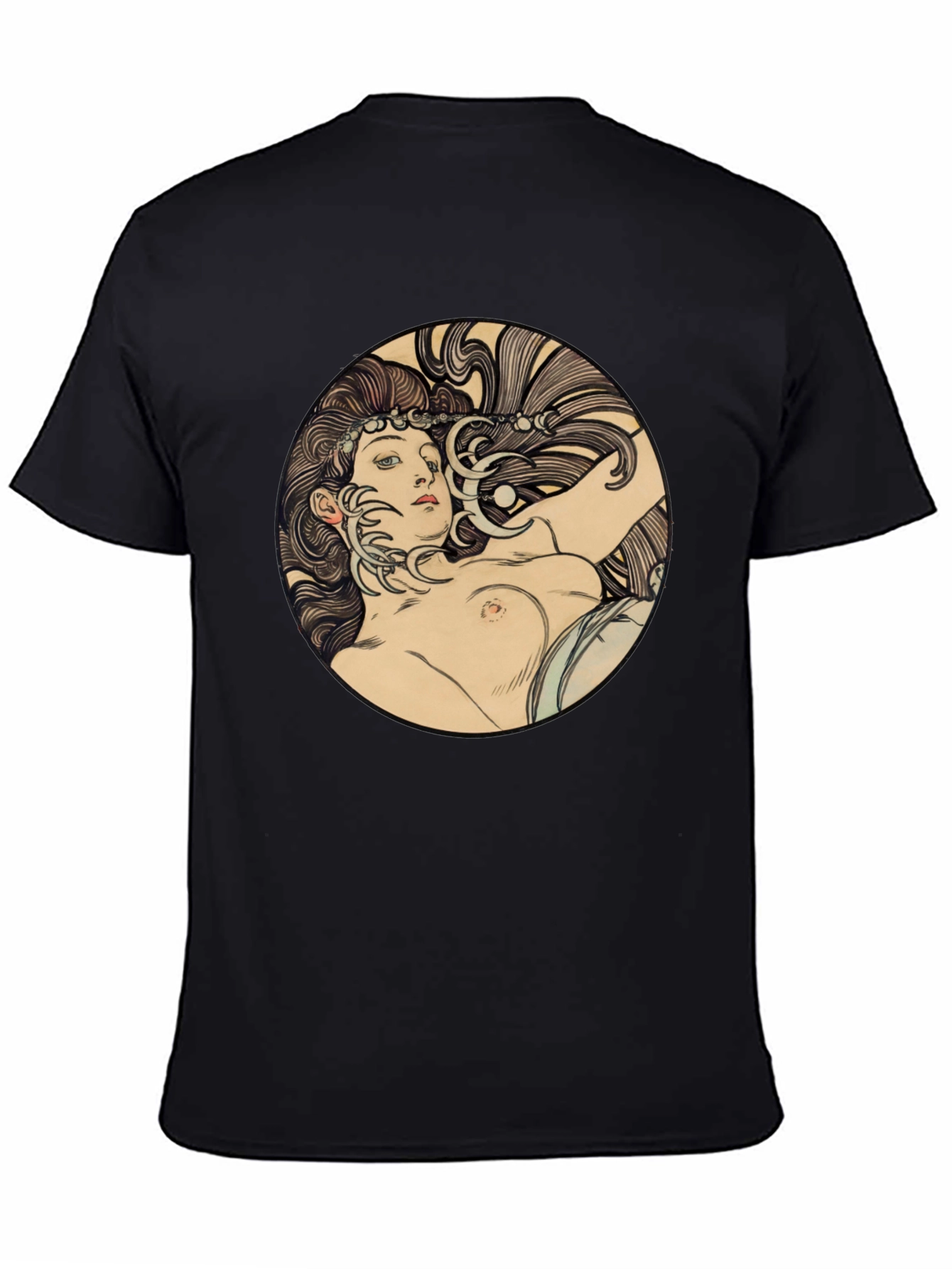 Art Nouveau Woman Graphic Black T-Shirt