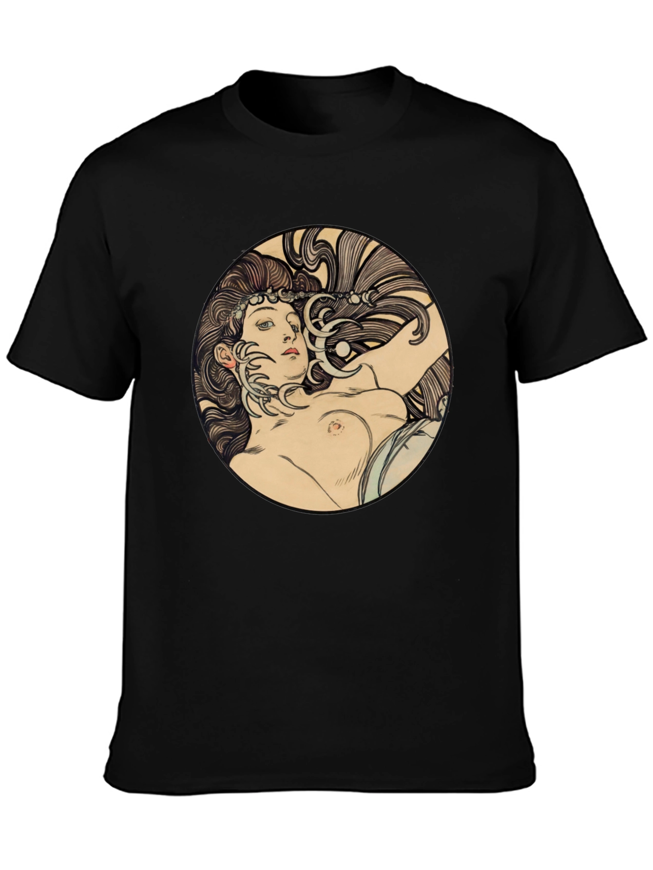 Art Nouveau Woman Graphic Black T-Shirt