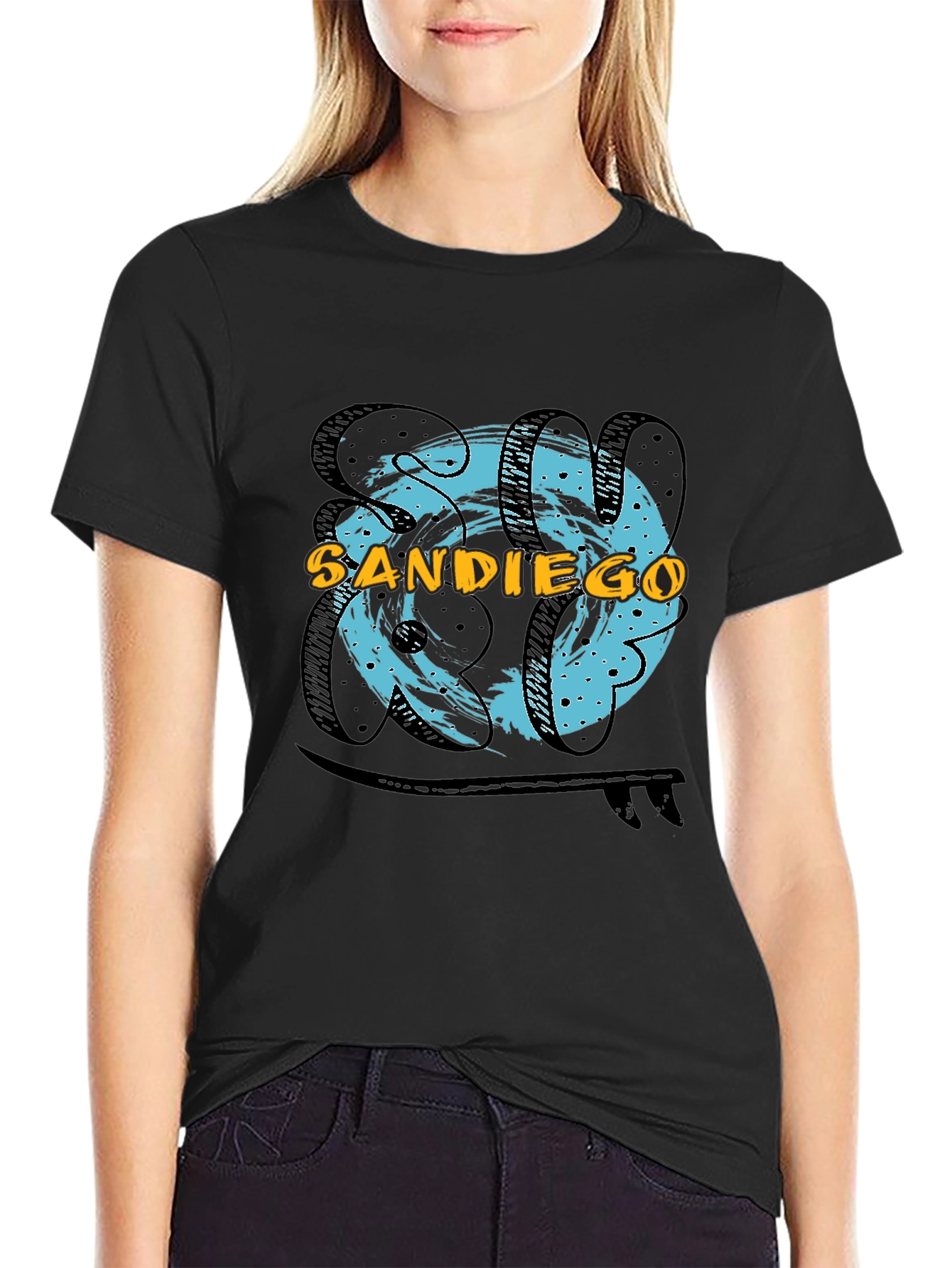 San Diego Surf T-Shirt - Black Cotton Tee