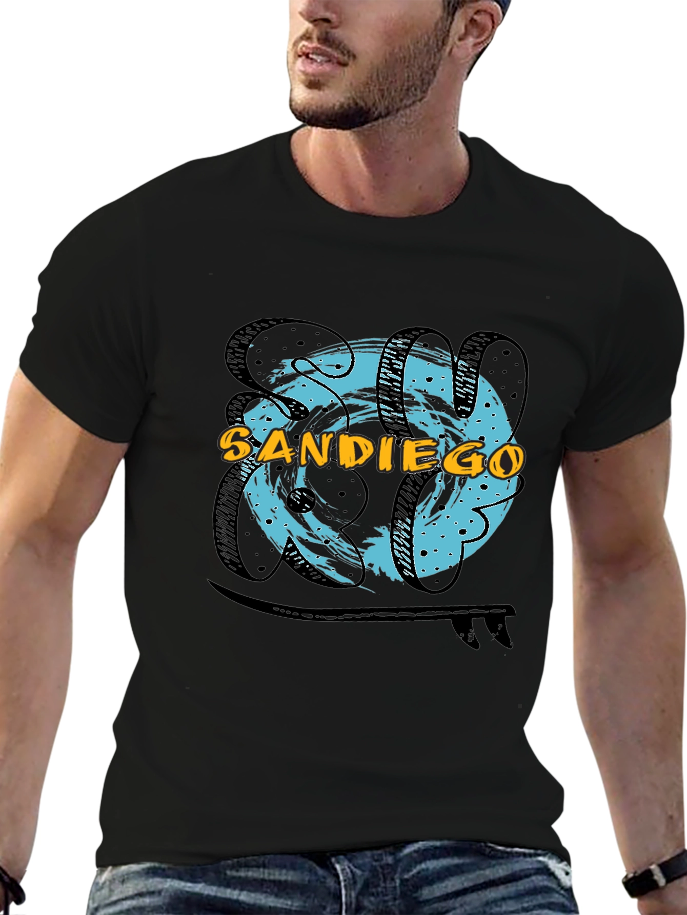 San Diego Surf T-Shirt - Black Cotton Tee
