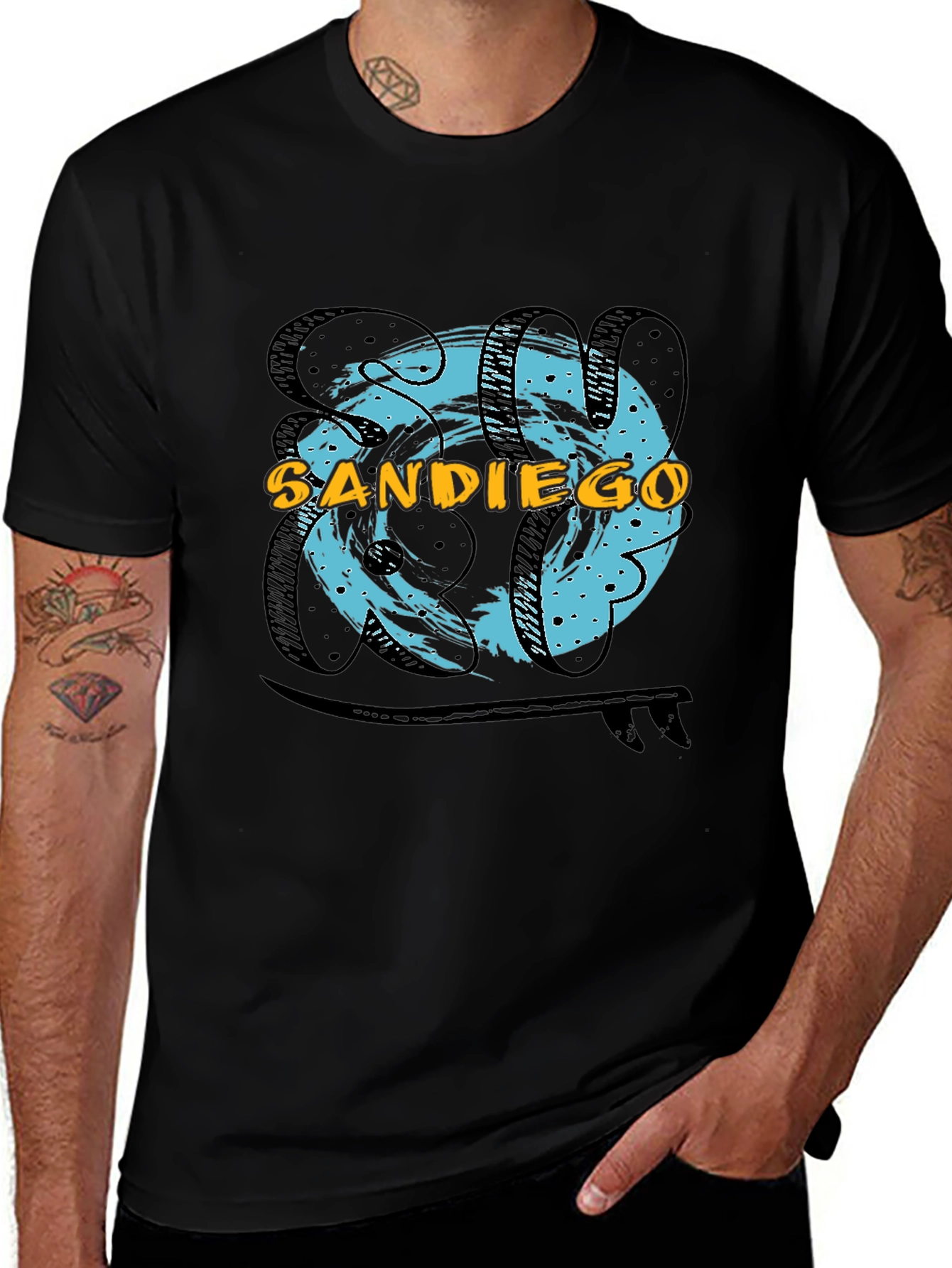 San Diego Surf T-Shirt - Black Cotton Tee