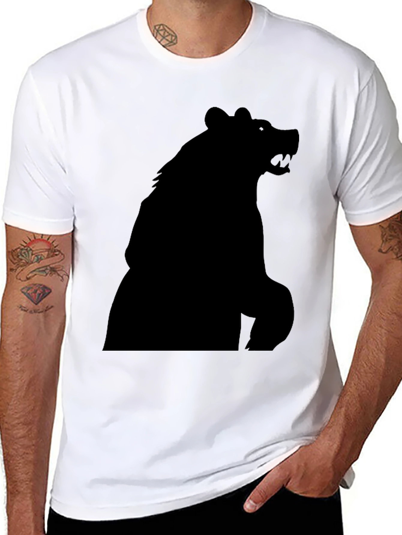 Black Bear Silhouette Graphic Tee - Mens Fashion