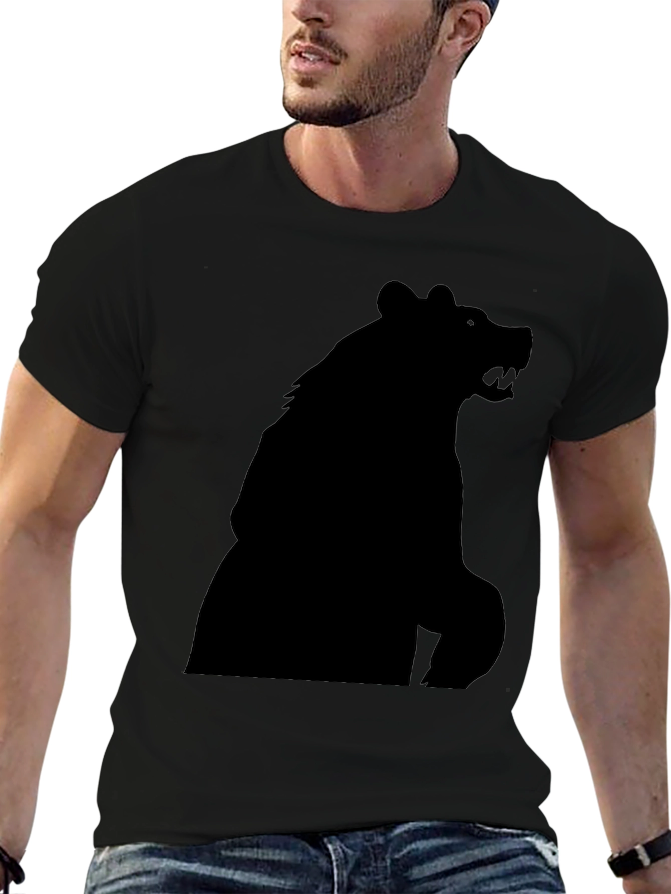 Black Bear Silhouette Graphic Tee - Mens Fashion