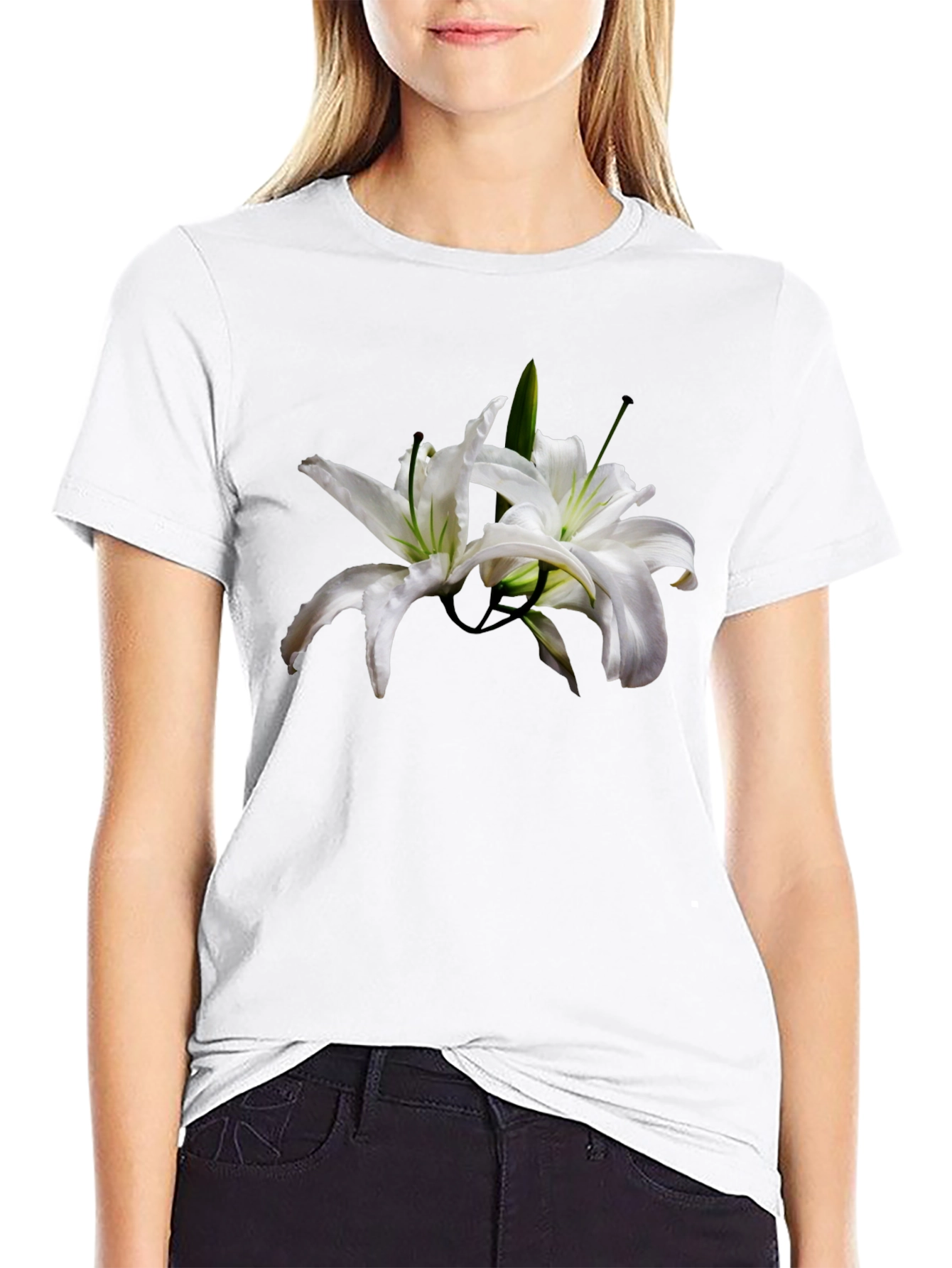 Floral Lily Black T-Shirt