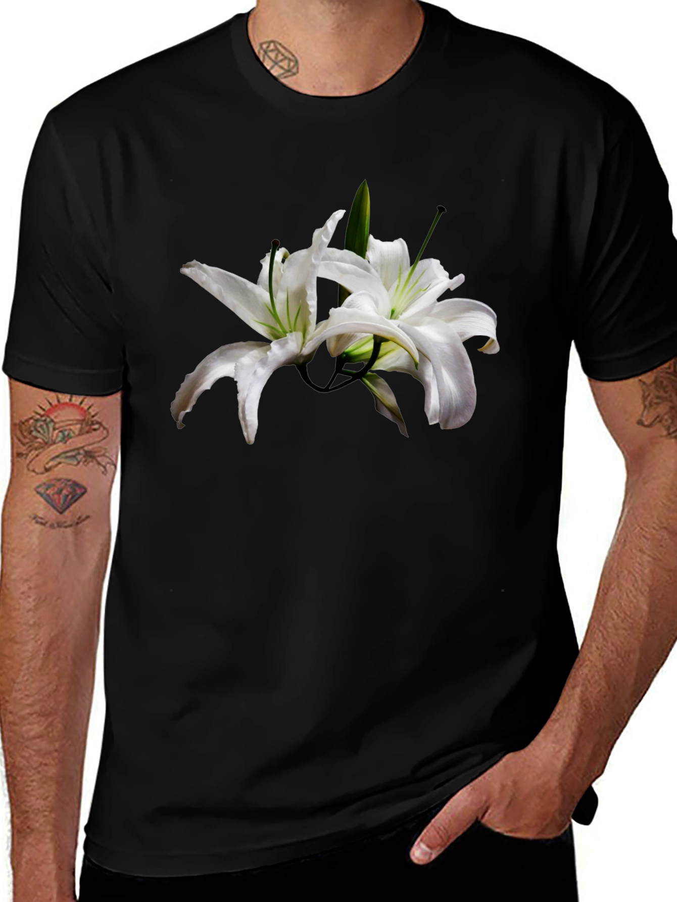 Floral Lily Black T-Shirt