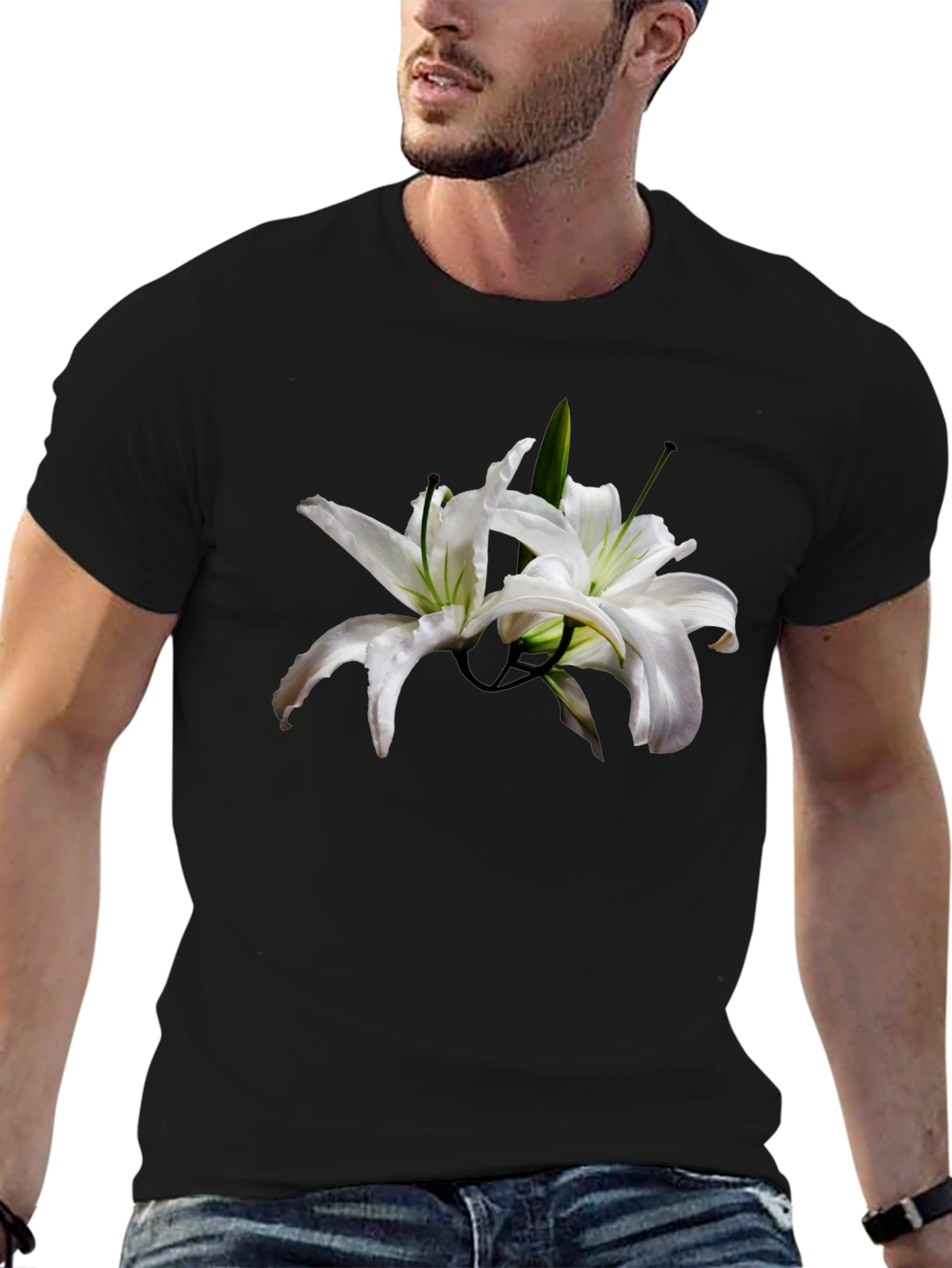 Floral Lily Black T-Shirt