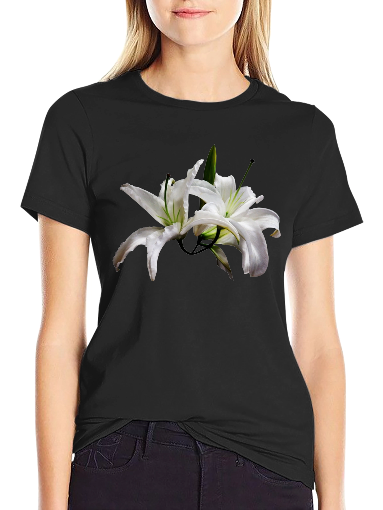 Floral Lily Black T-Shirt