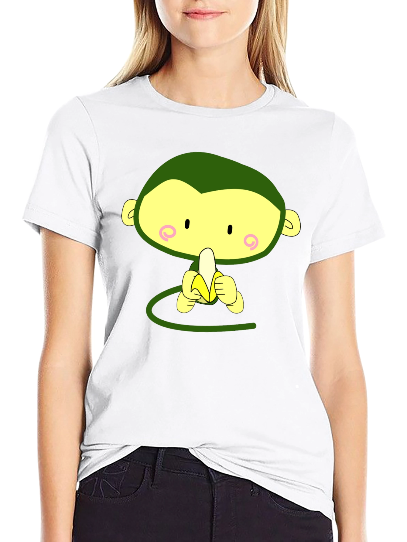 Cute Monkey Eating Banana Graphic Tee