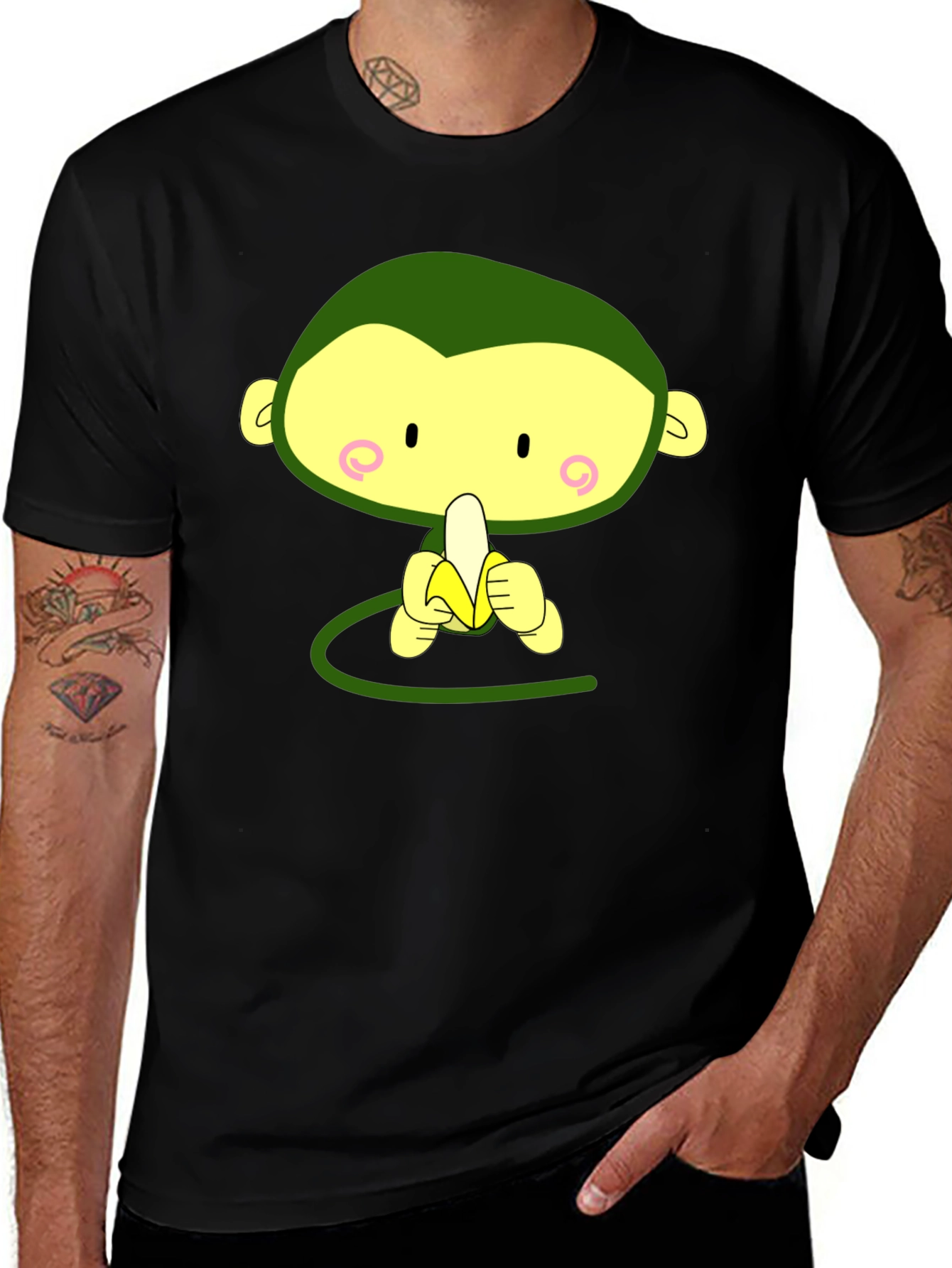 Cute Monkey Eating Banana Graphic Tee