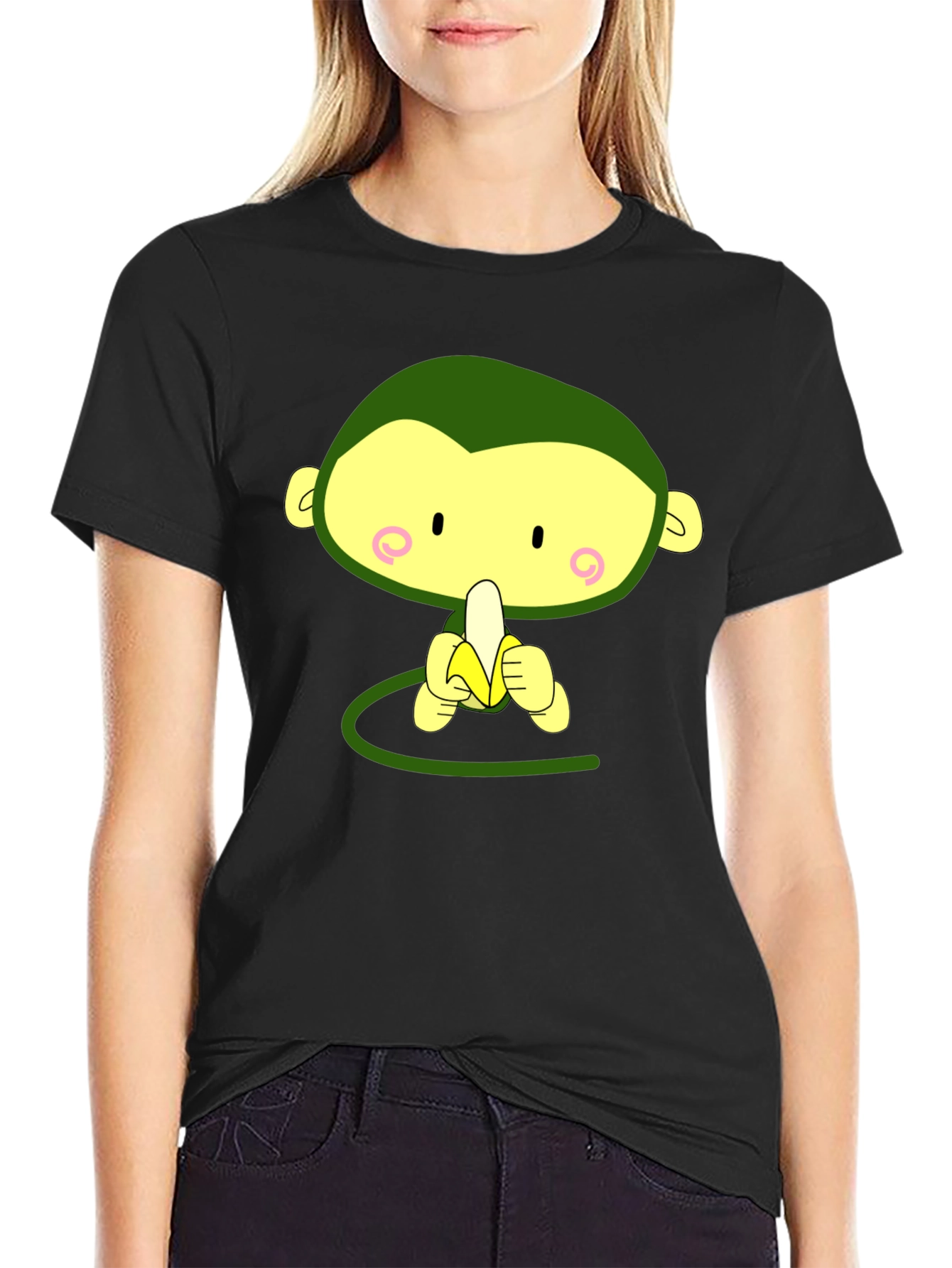 Cute Monkey Eating Banana Graphic Tee