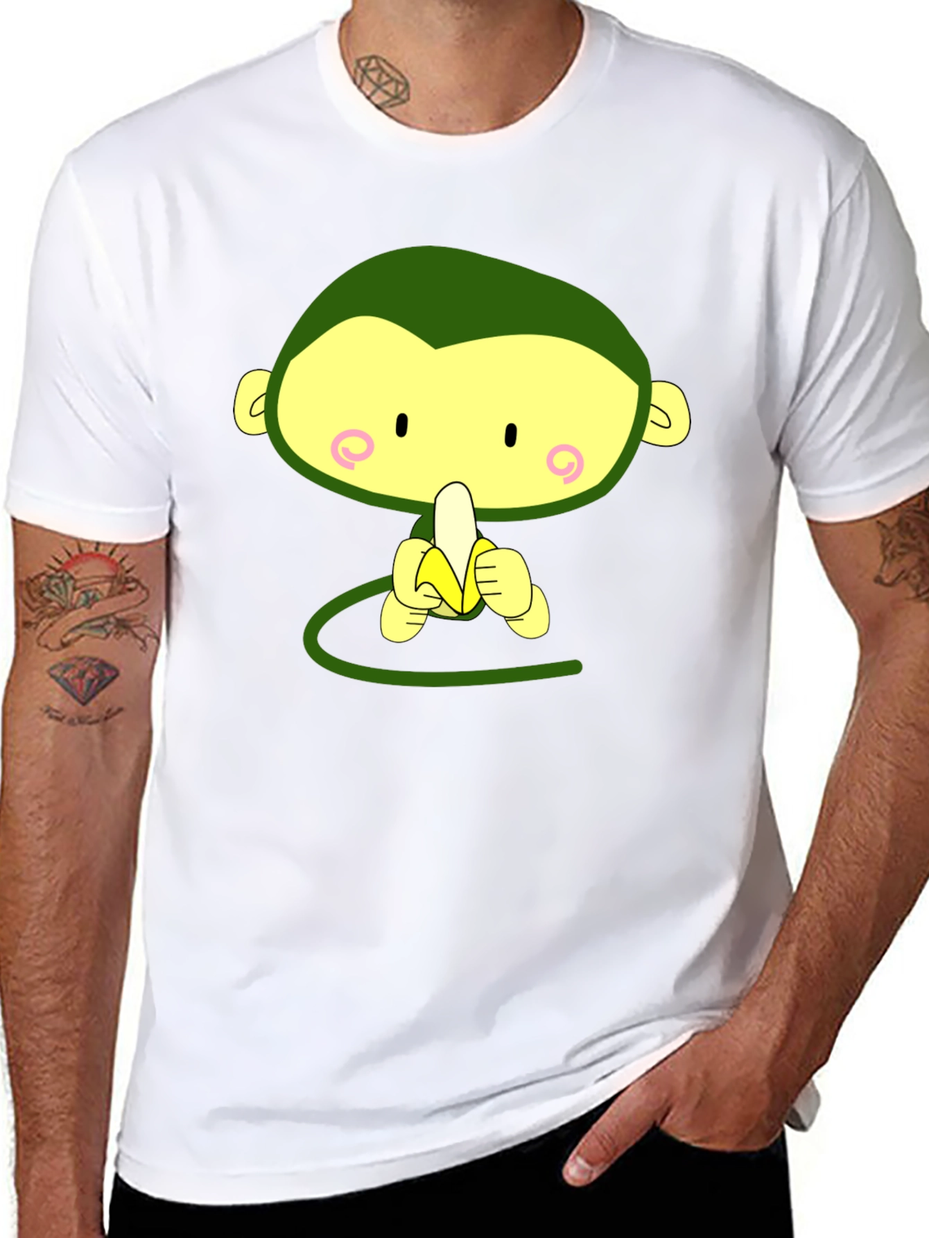 Cute Monkey Eating Banana Graphic Tee