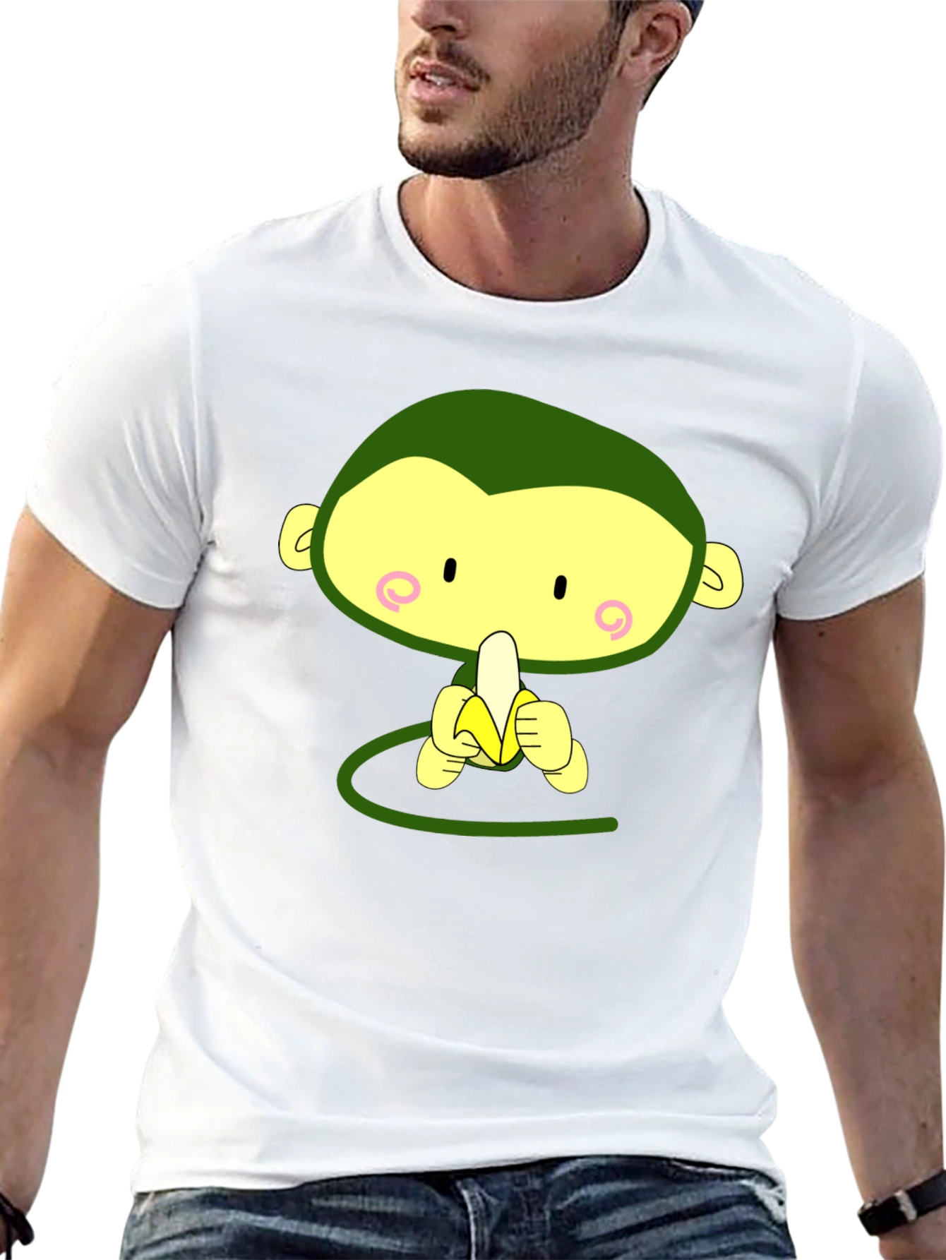 Cute Monkey Eating Banana Graphic Tee