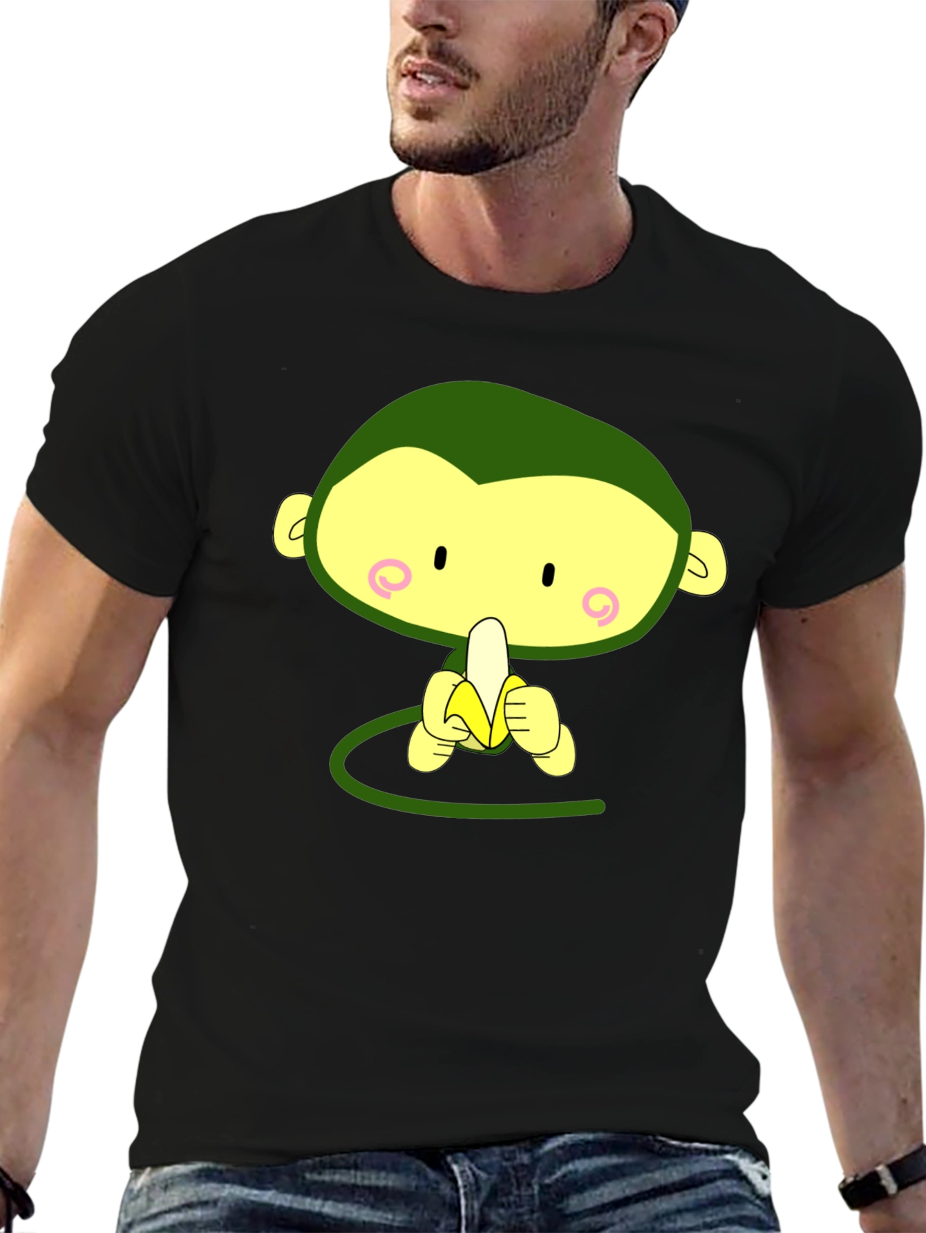 Cute Monkey Eating Banana Graphic Tee
