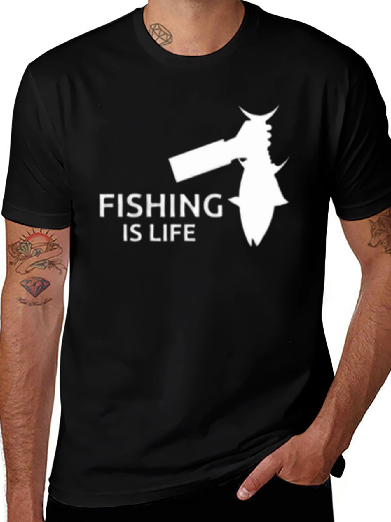 Fishing Is Life Graphic Tee - Black