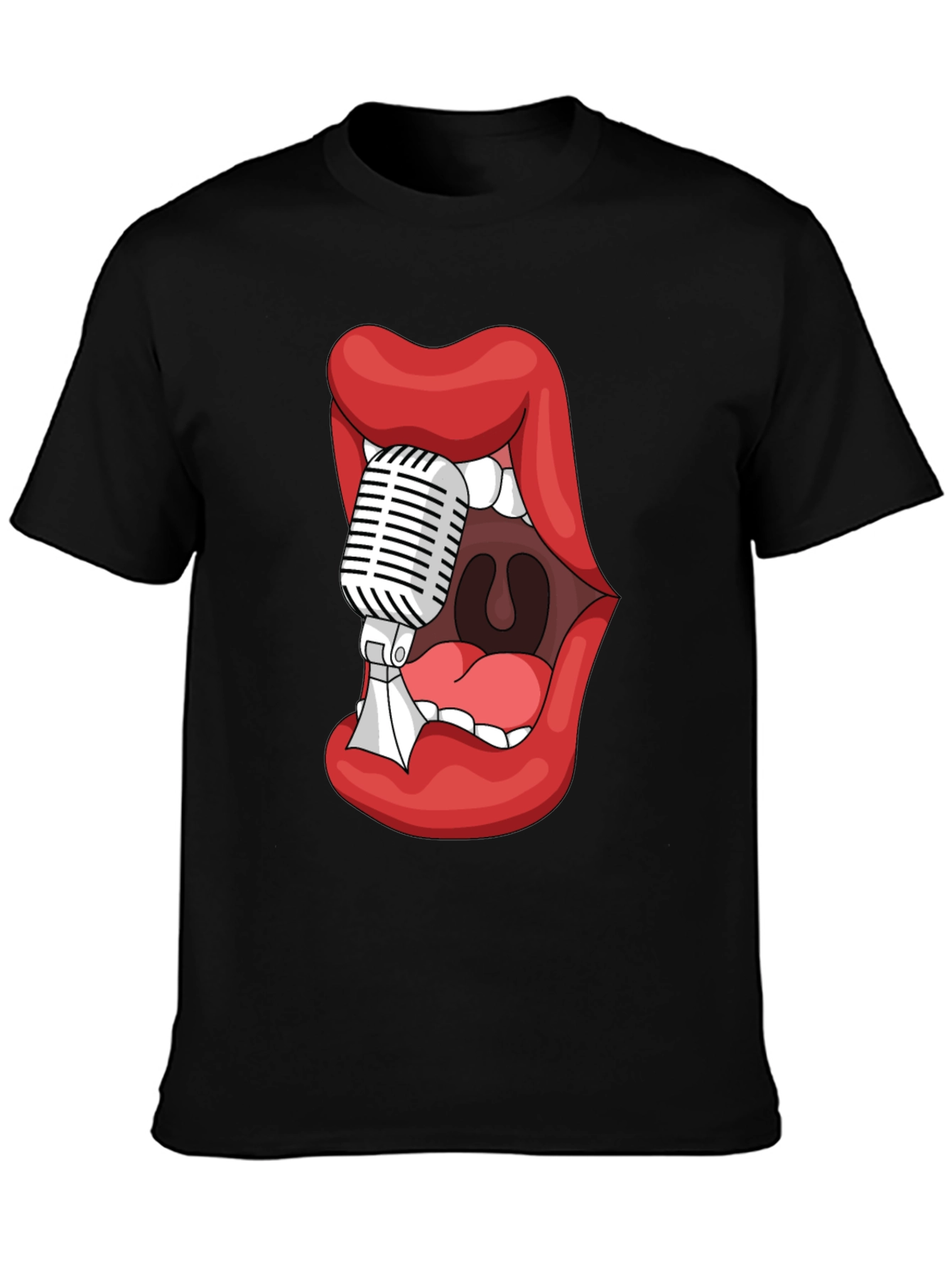 Graphic Tee - Lips Microphone Black Cotton Blend