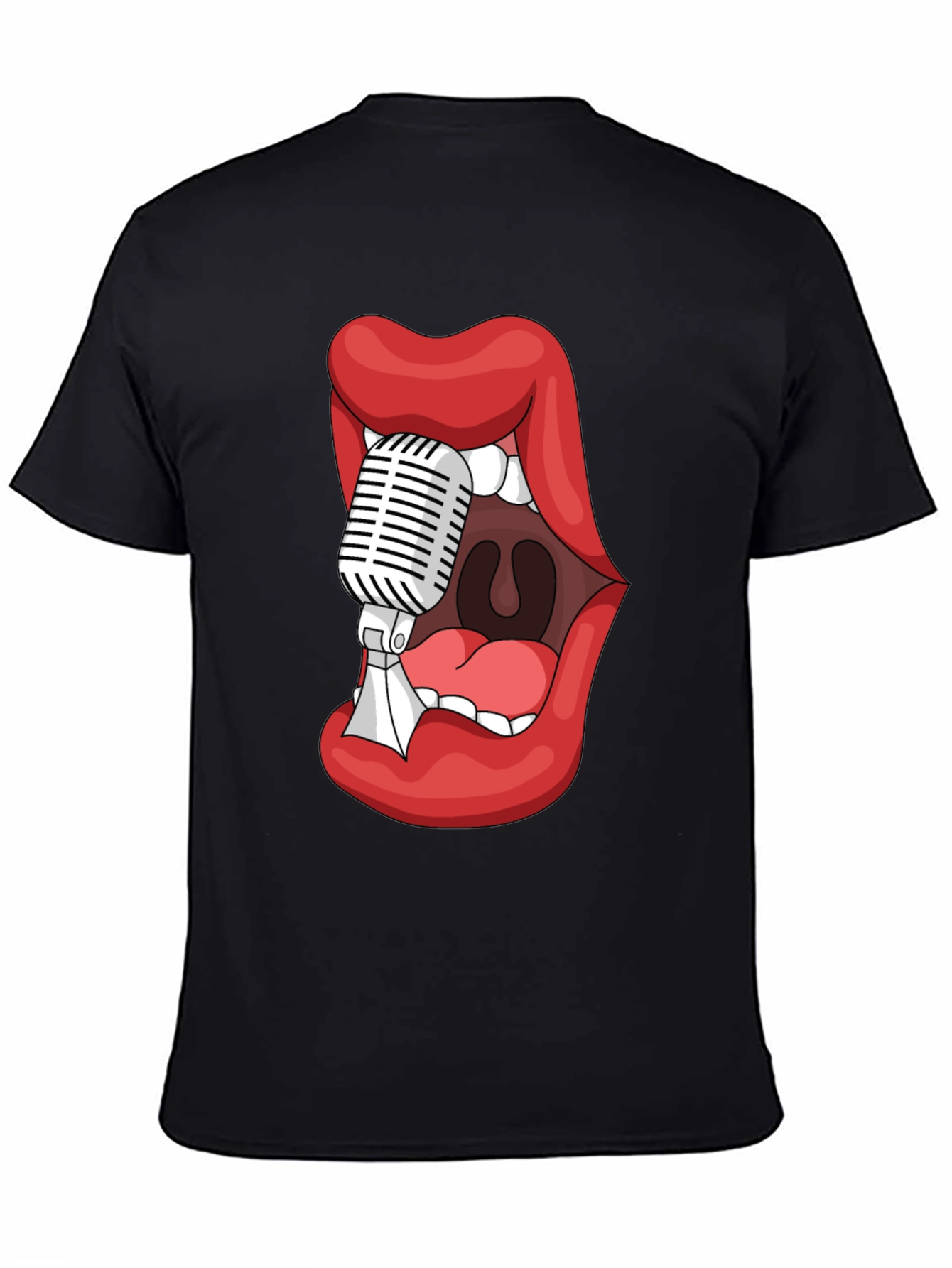 Graphic Tee - Lips Microphone Black Cotton Blend